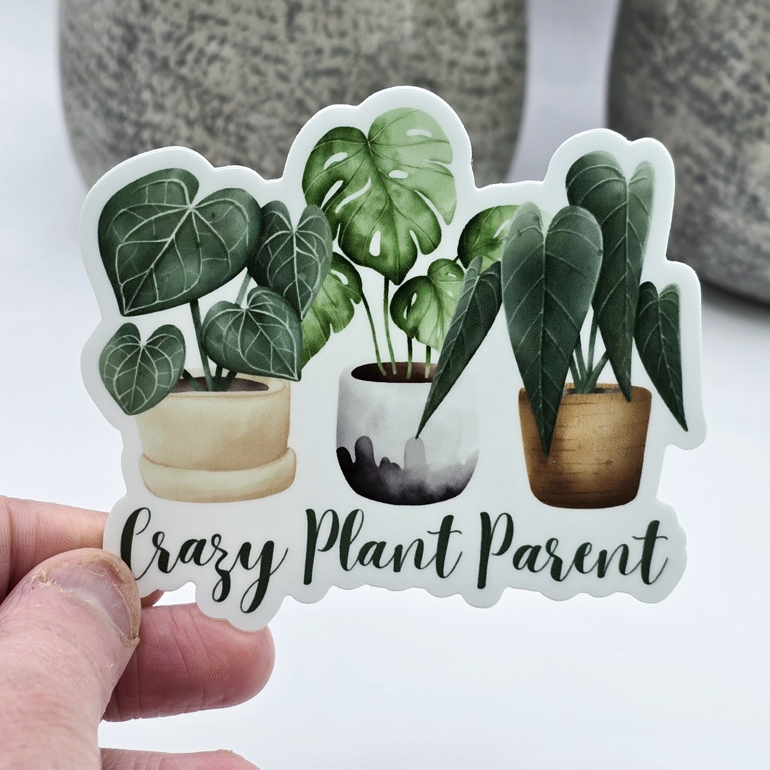 Crazy Plant Parent Houseplants 8.5cm WHITE Vinyl Sticker