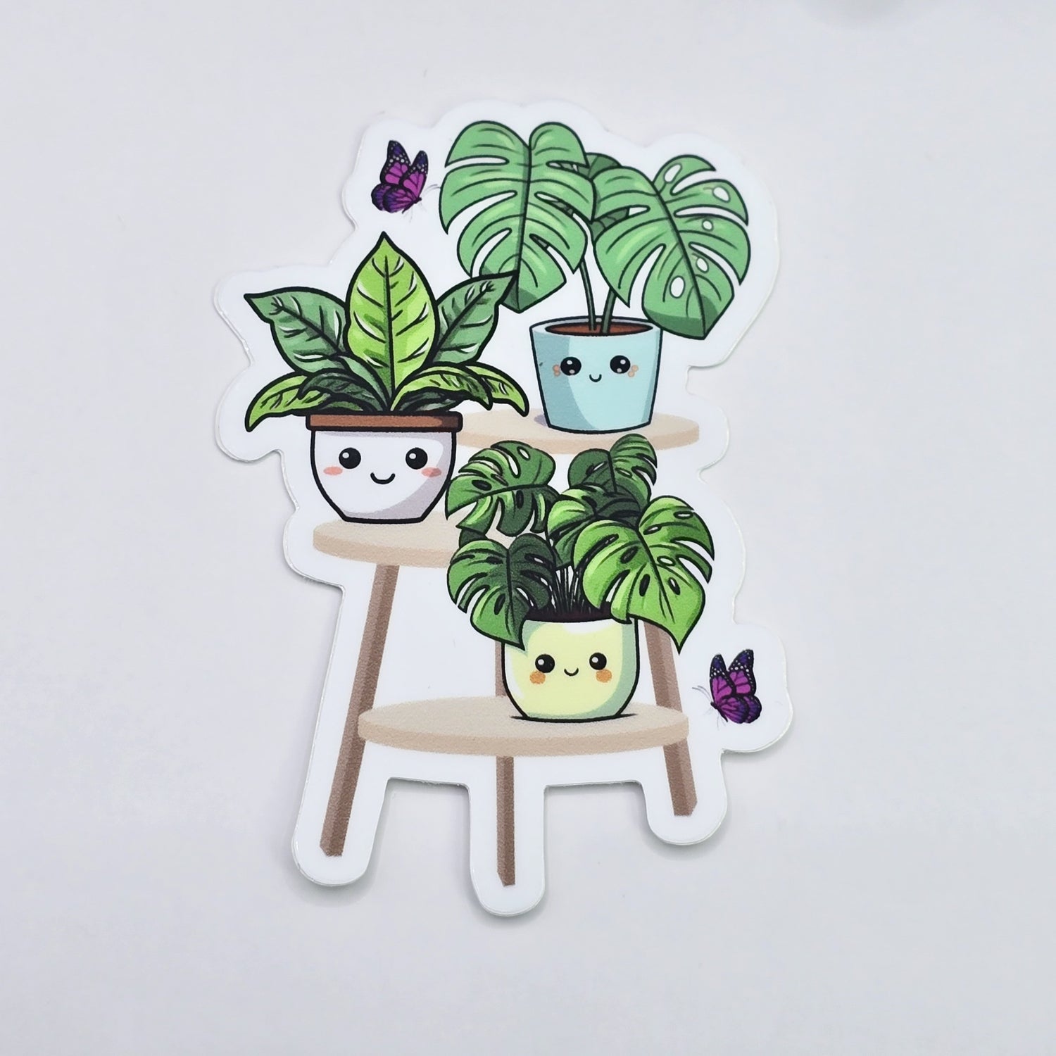 Cute Kawaii Houseplants 8.5cm WHITE Vinyl Sticker