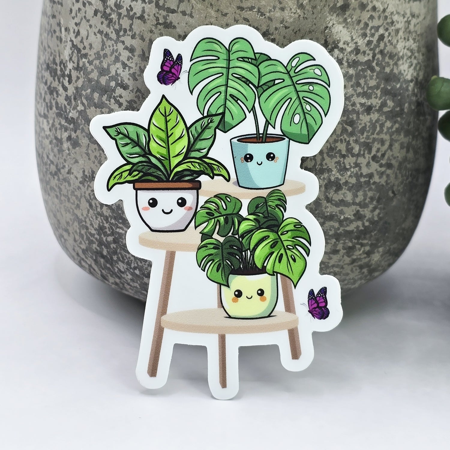Cute Kawaii Houseplants 8.5cm WHITE Vinyl Sticker