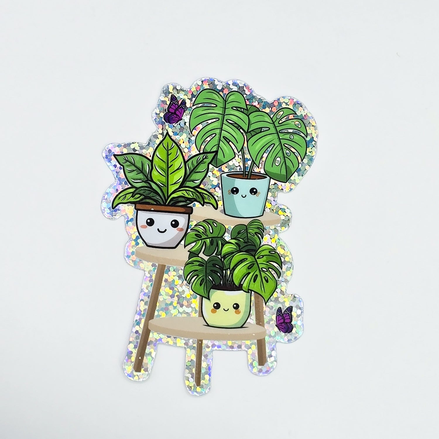 Kawaii Houseplants 8.5cm GLITTER Vinyl Sticker