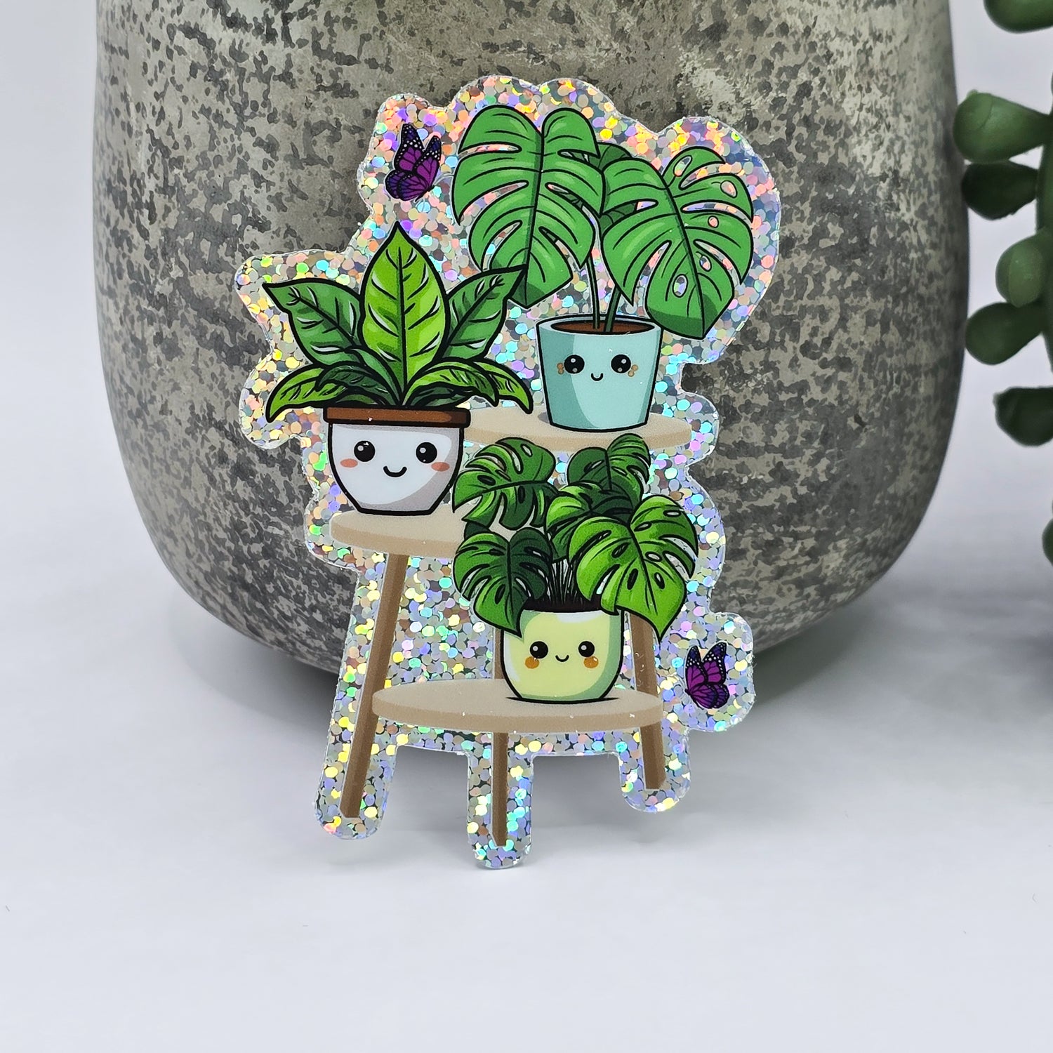Kawaii Houseplants 8.5cm GLITTER Vinyl Sticker
