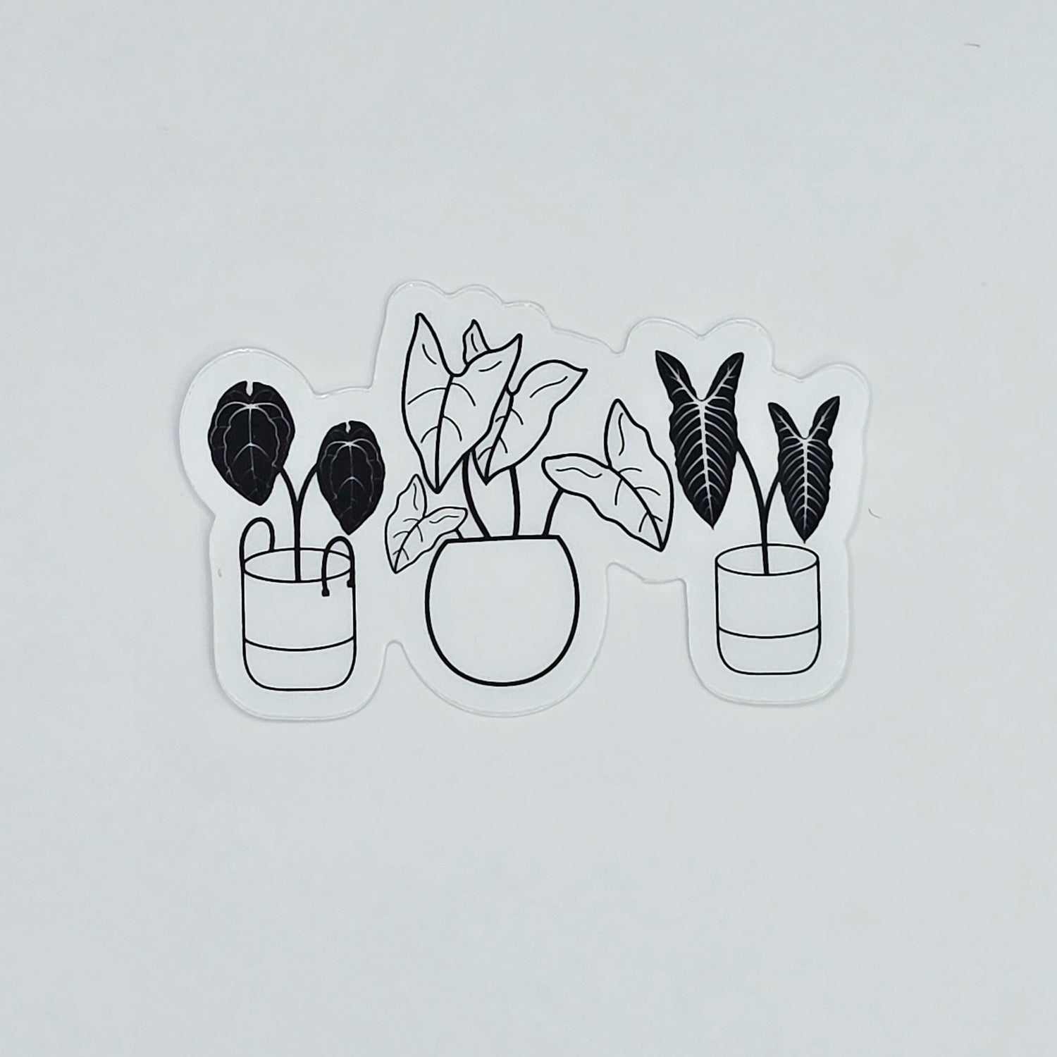 Black Silhouette Houseplant Trio 6cm WHITE Vinyl Sticker
