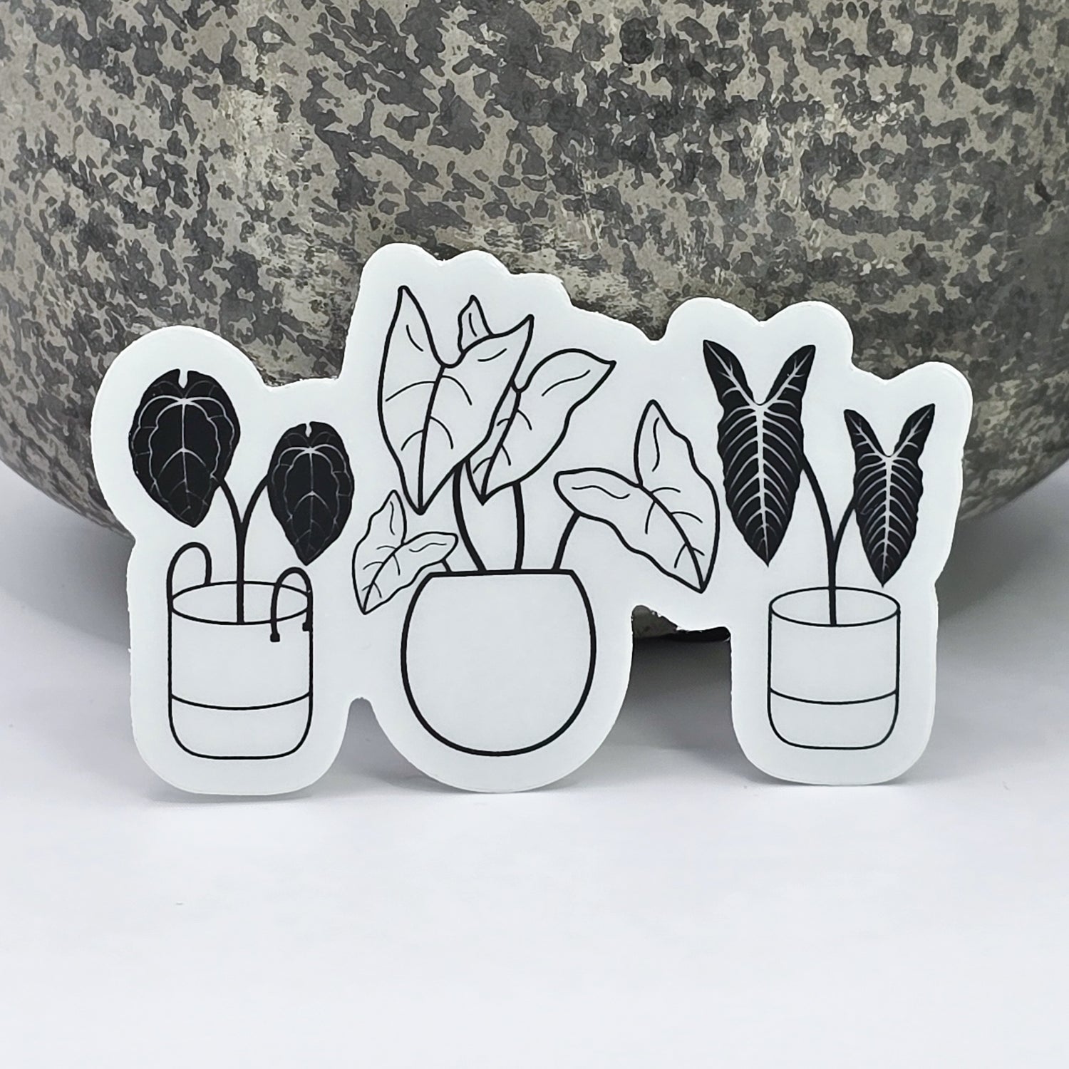Black Silhouette Houseplant Trio 6cm WHITE Vinyl Sticker