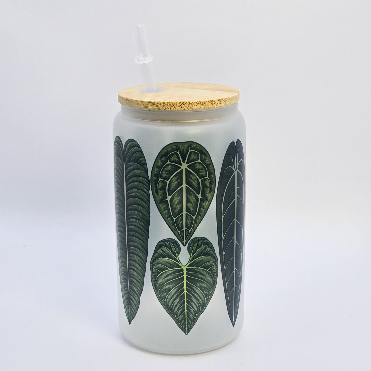 Anthurium Leaves 16oz Frosted Glass Houseplant Tumbler