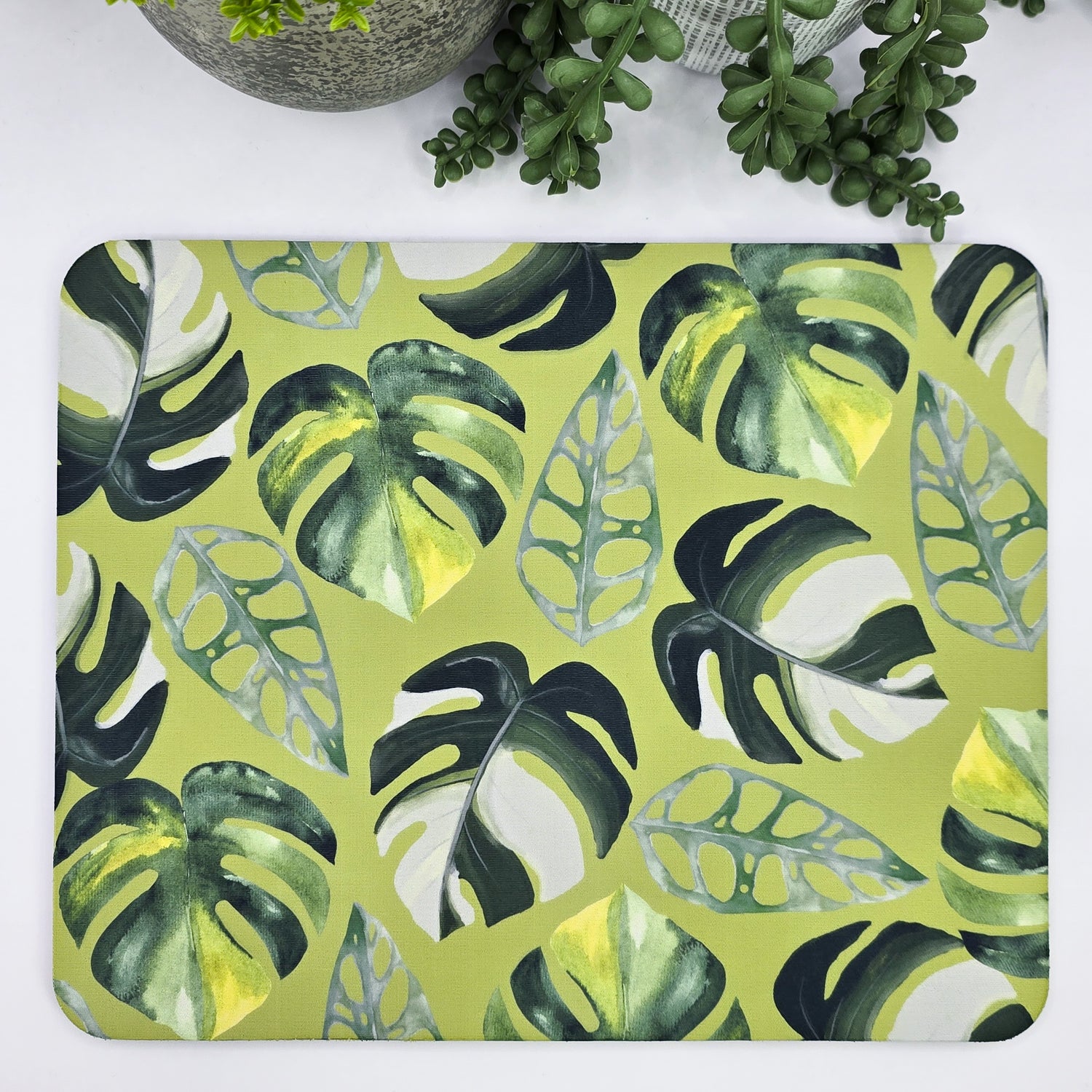 Vibrant Variegated Monstera Leaves Computer Mousepad