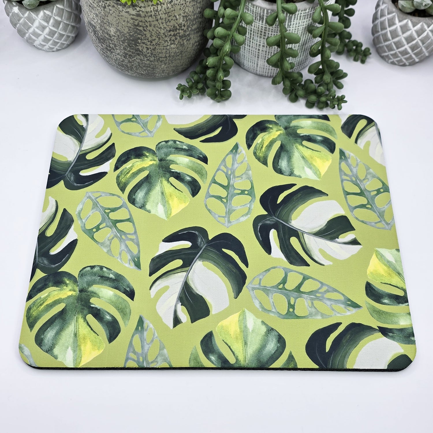 Vibrant Variegated Monstera Leaves Computer Mousepad