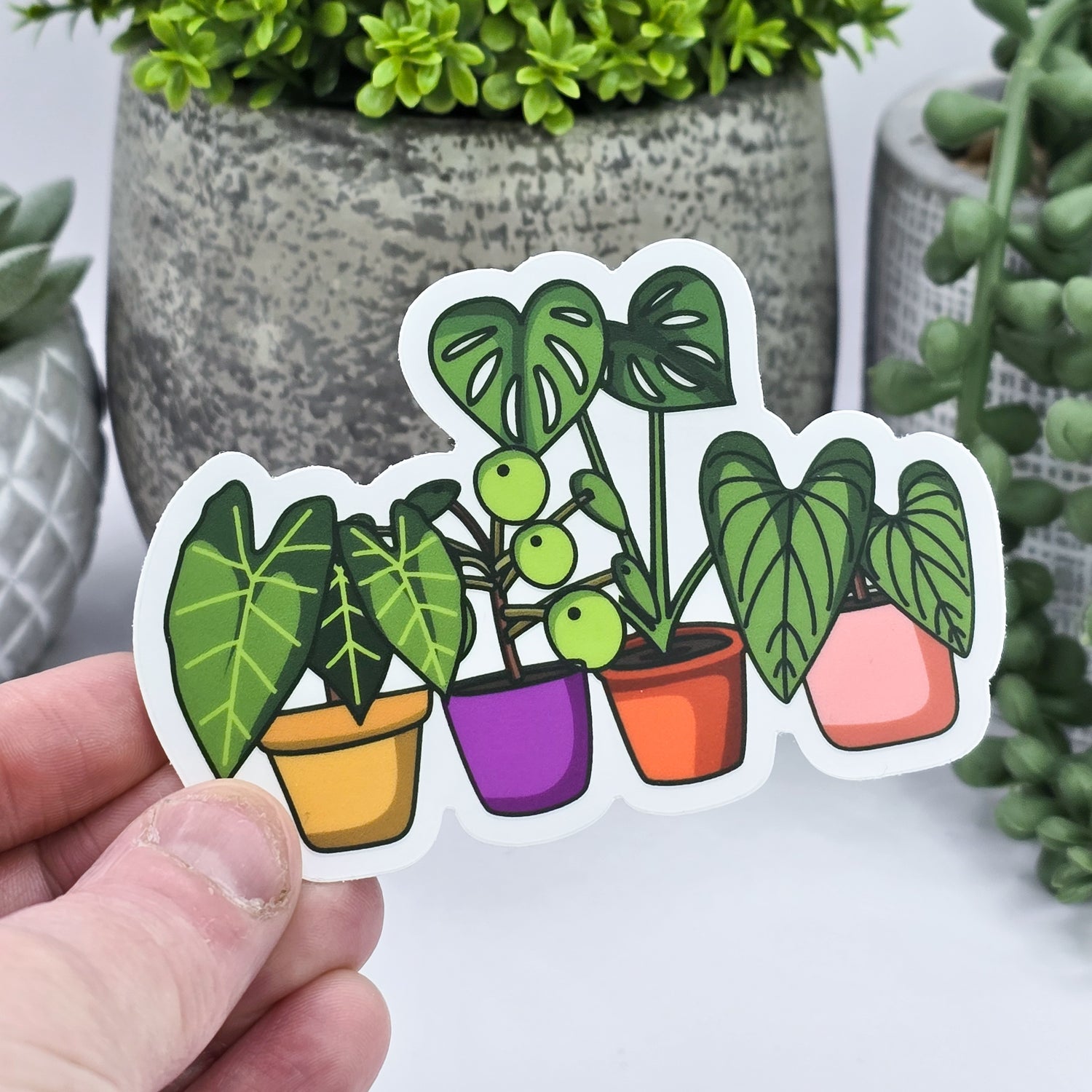 Bright Potted Rare Houseplants 8.5cm WHITE Vinyl Sticker