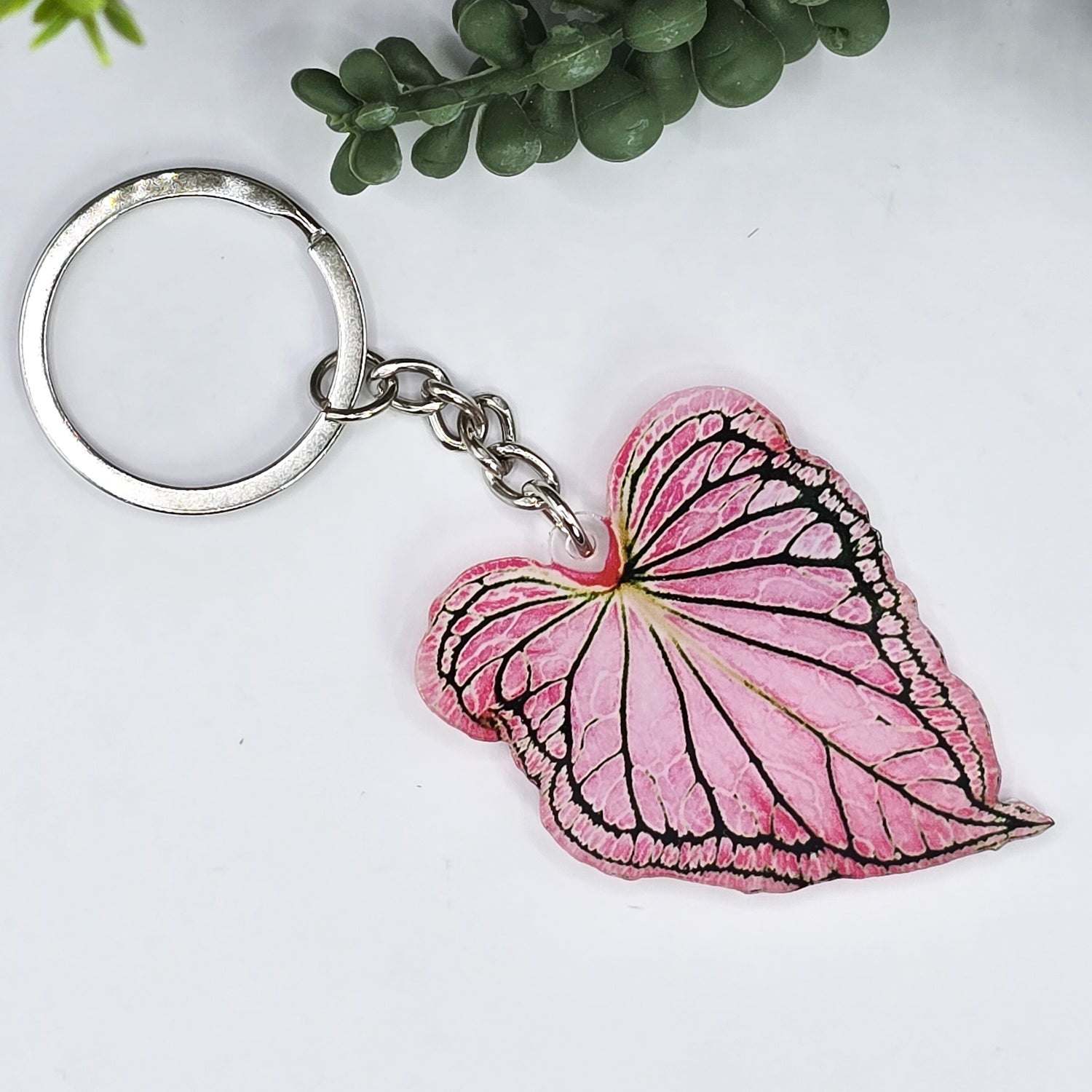 Pink Caladium Acrylic Houseplant Keyring