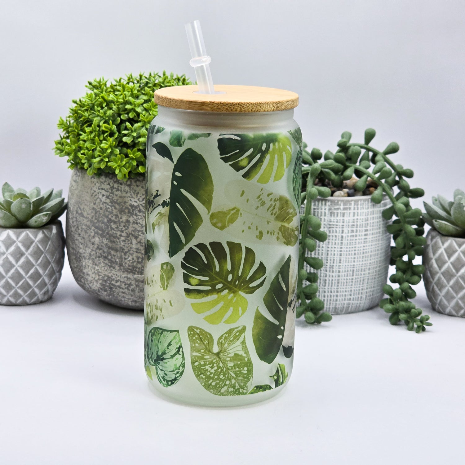 Rare Variegated Leaves 16oz Frosted Glass Houseplant Tumbler