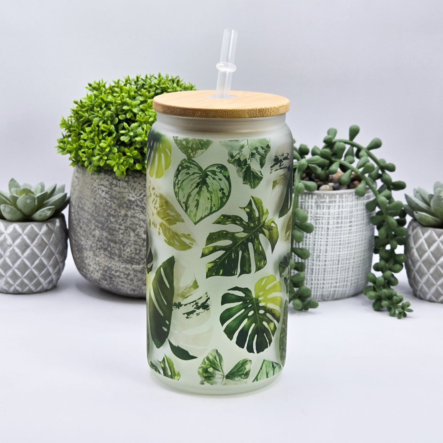 Rare Variegated Leaves 16oz Frosted Glass Houseplant Tumbler