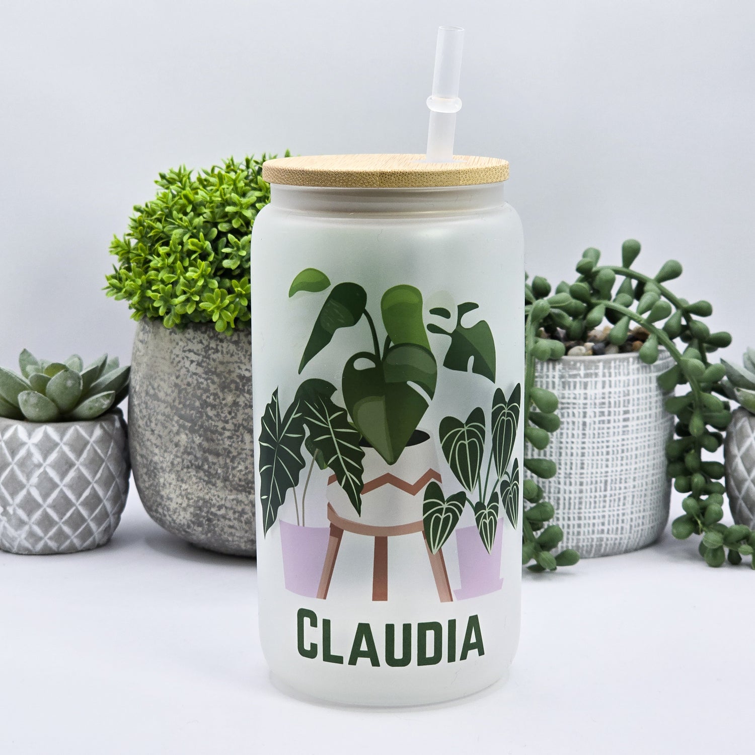 Personalised Rare Houseplants 16oz Frosted Glass Tumbler