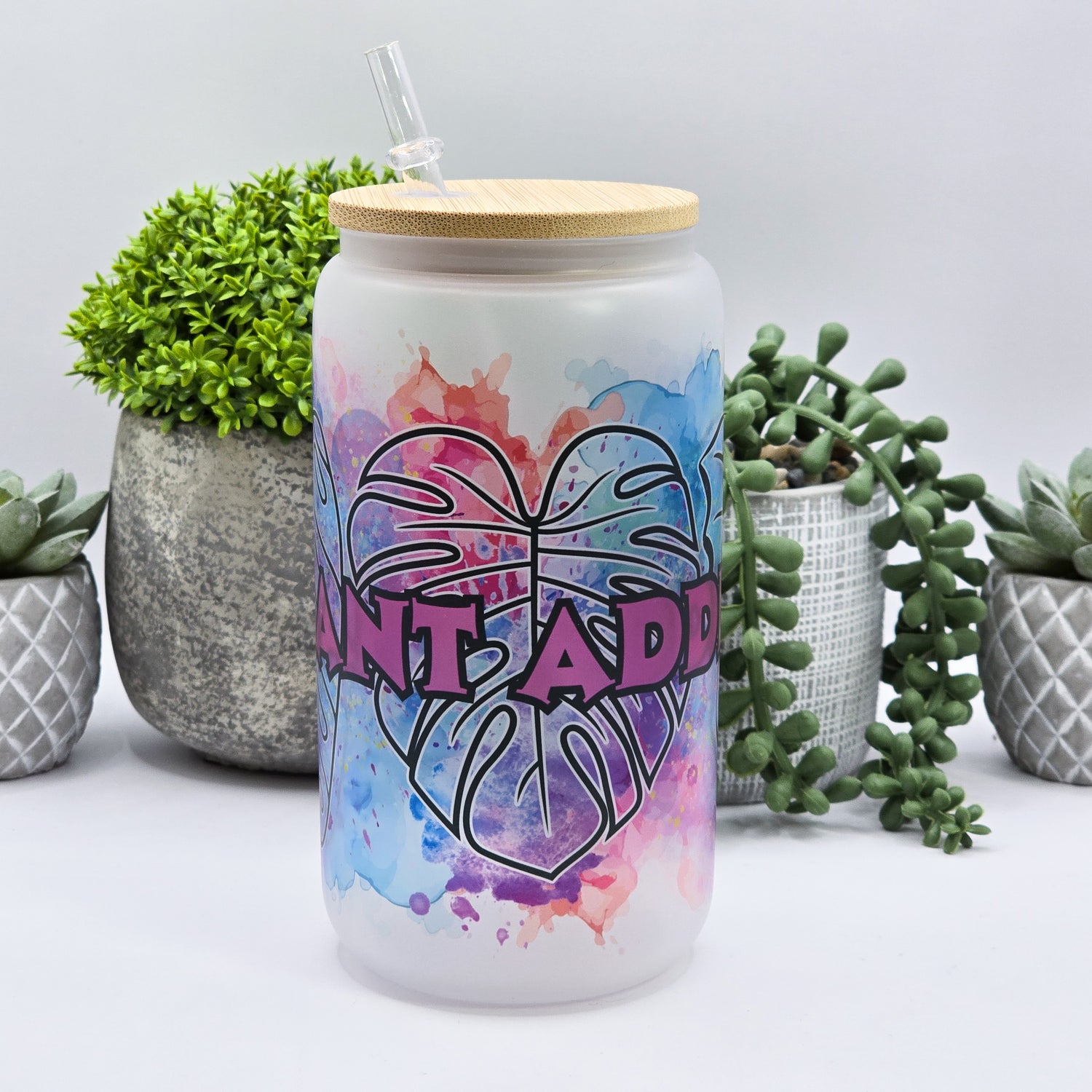 Rainbow Plant Addict 16oz Frosted Glass Tumbler