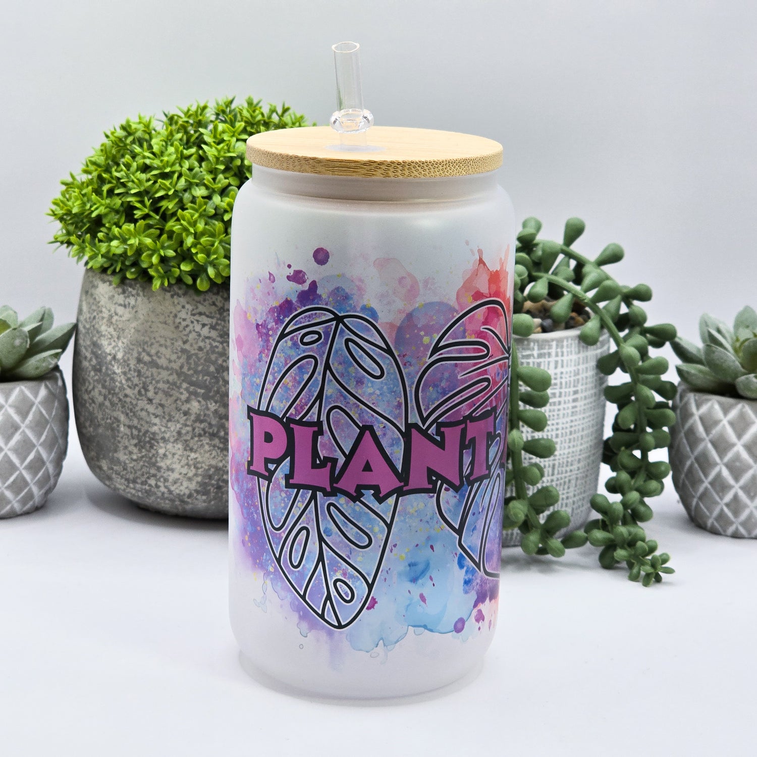 Rainbow Plant Addict 16oz Frosted Glass Tumbler