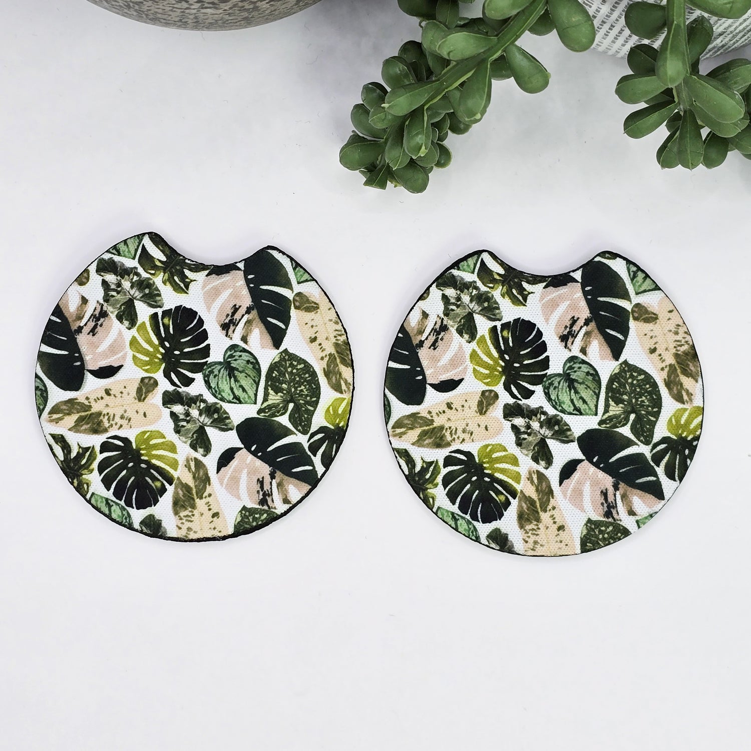 'All the leaves' Car Coasters - Set of 2, Car Cup Holder Houseplant Coasters