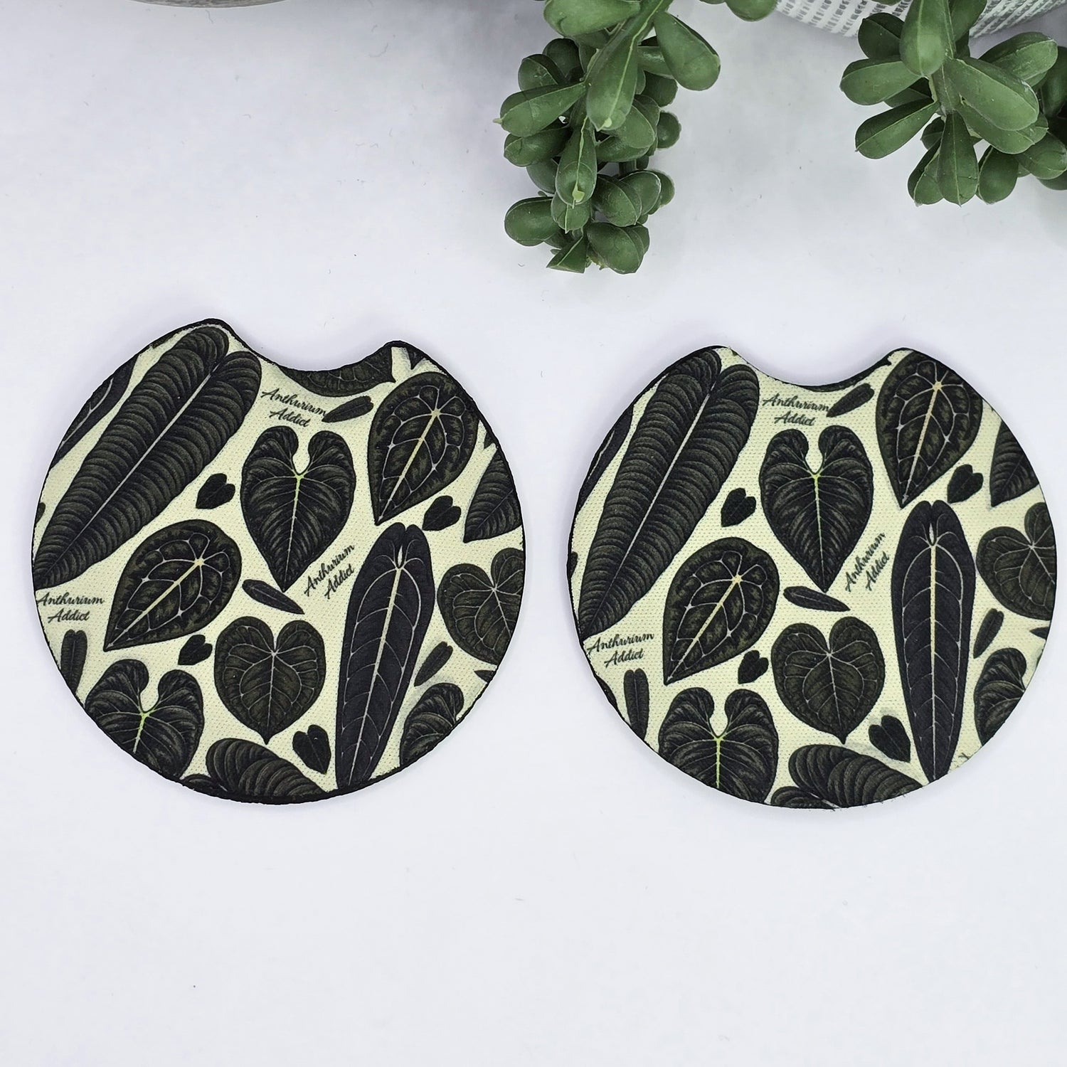 Anthurium Addict Houseplant Car Coasters - Set of 2, Car Cup Holder Coasters