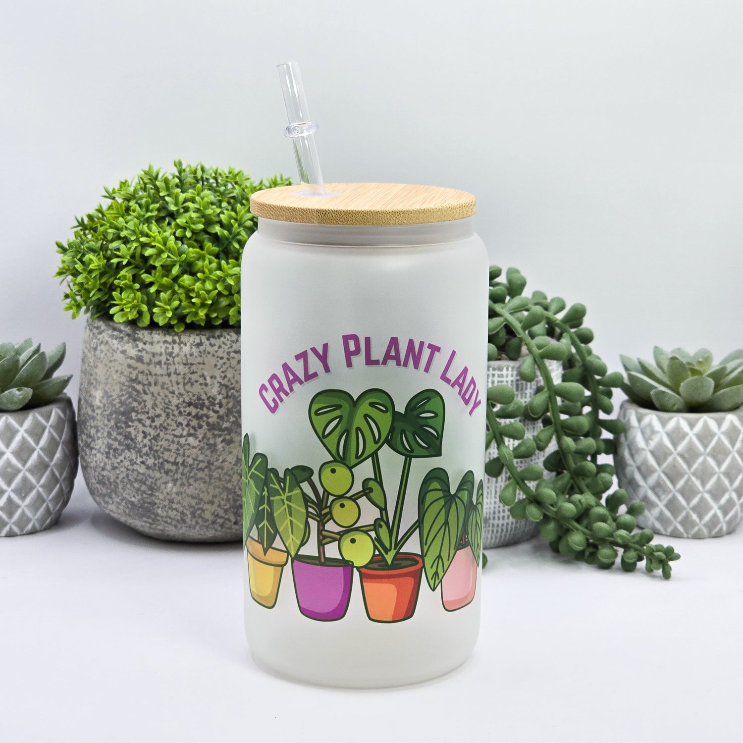 Crazy Plant Lady Bright Potted Plants 16oz Frosted Glass Houseplant Tumbler