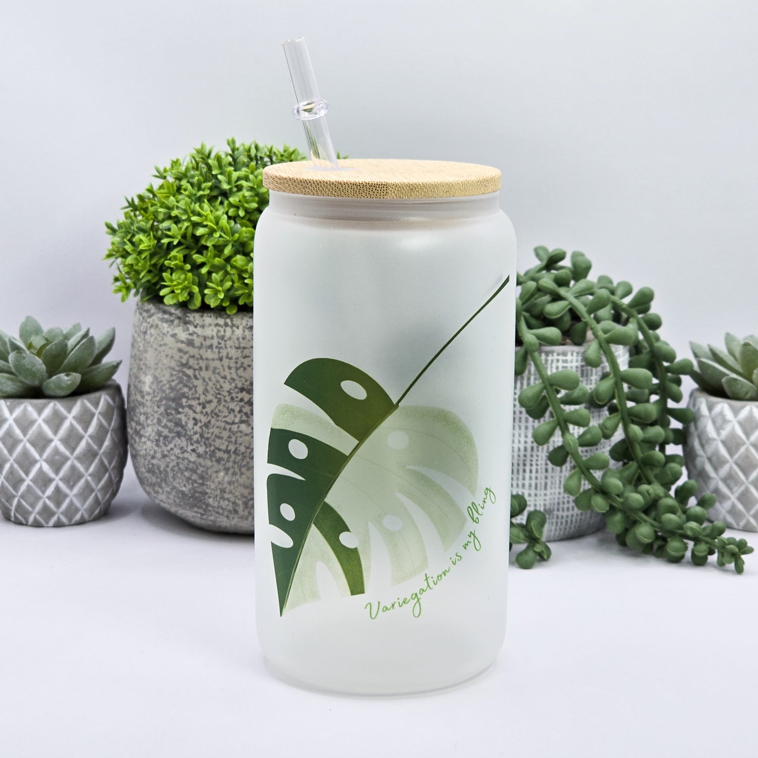Variegation is My Bling Monstera Albo 16oz Frosted Glass Houseplant Tumbler