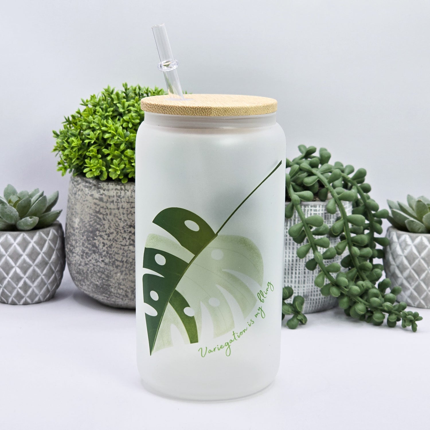 Variegation is My Bling Monstera Albo 16oz Frosted Glass Houseplant Tumbler