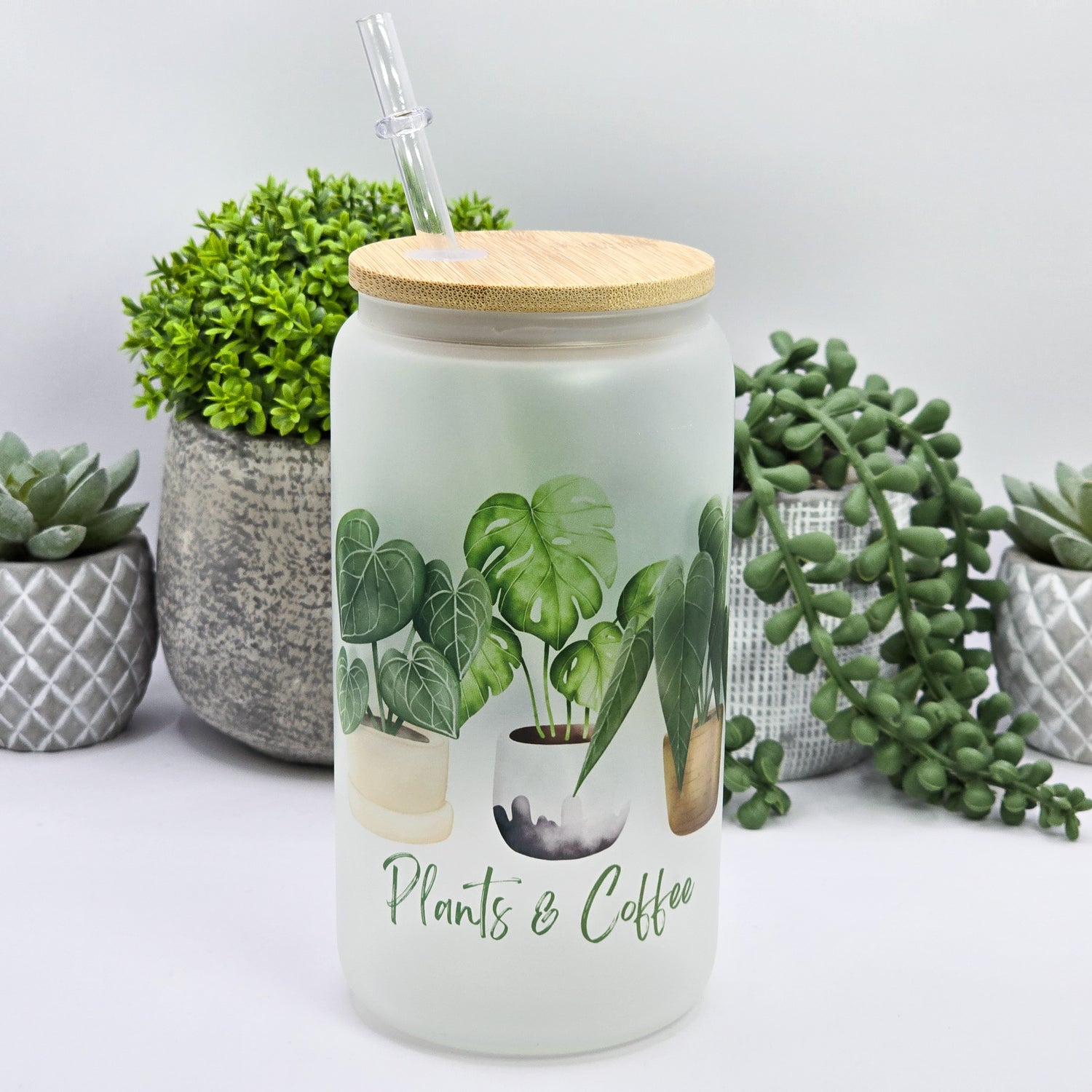 Plants & Coffee Plant Trio 16oz Frosted Glass Houseplant Tumbler