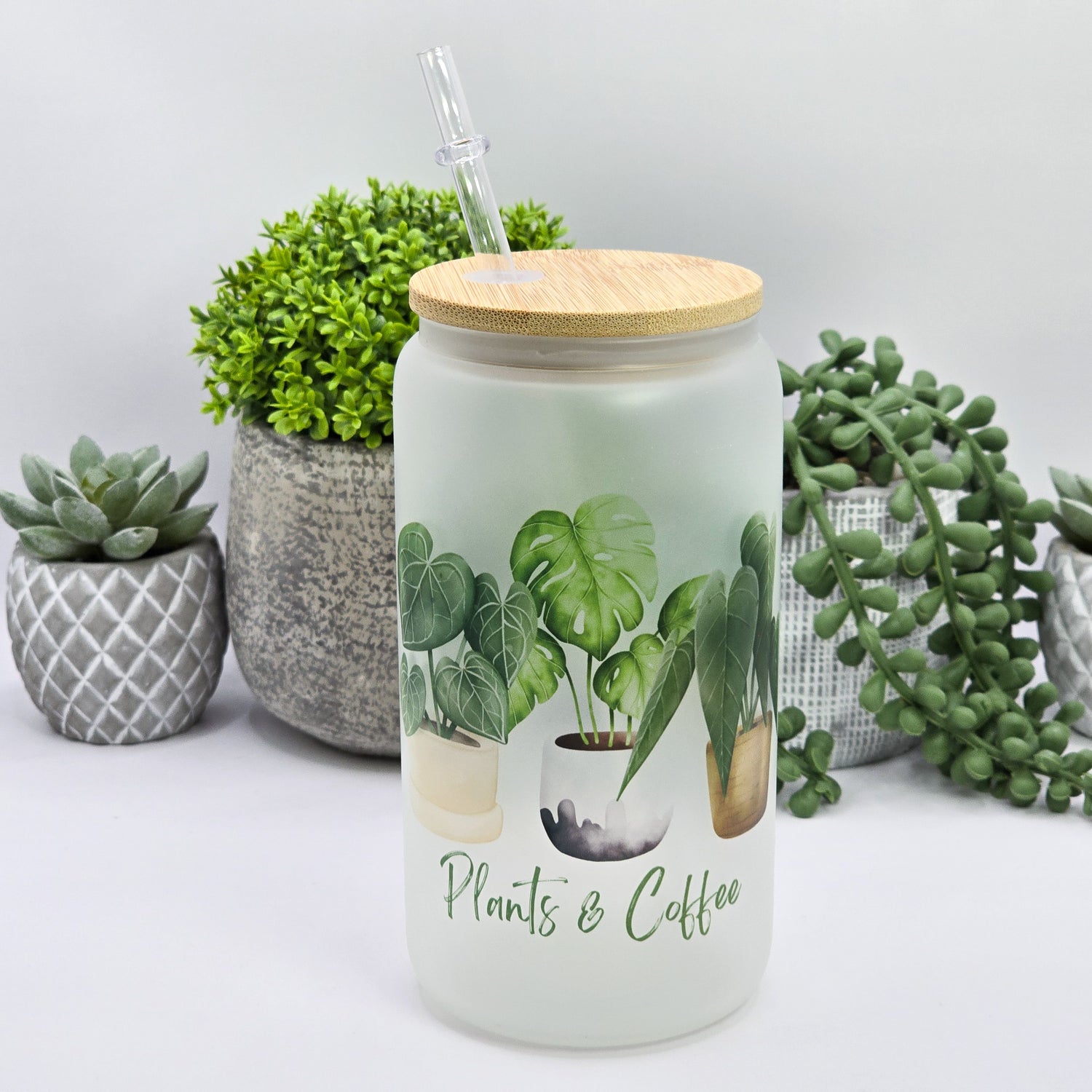 Plants & Coffee Plant Trio 16oz Frosted Glass Houseplant Tumbler