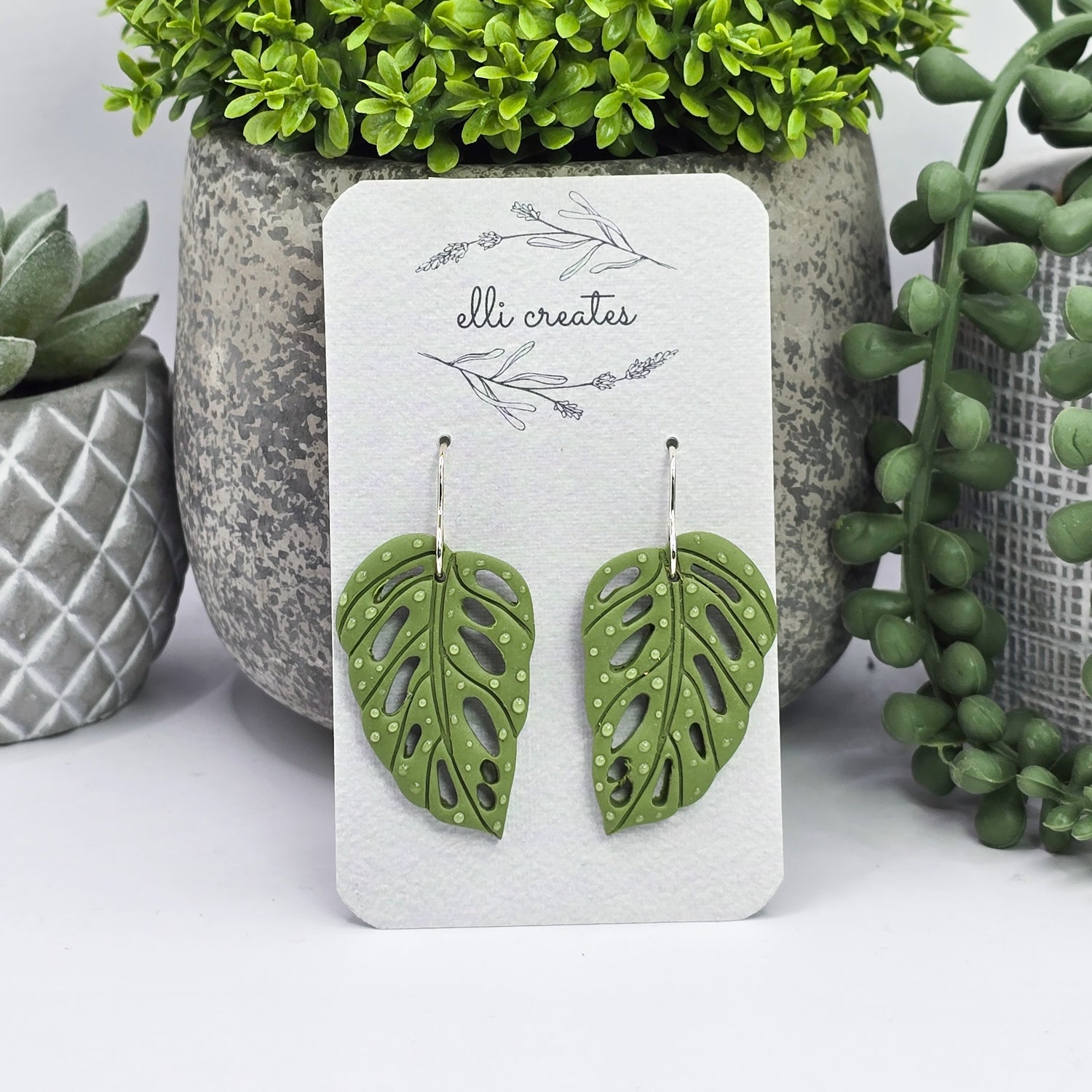 Monstera Adansonii 'Swiss cheese' Polymer Clay Dangle Earrings