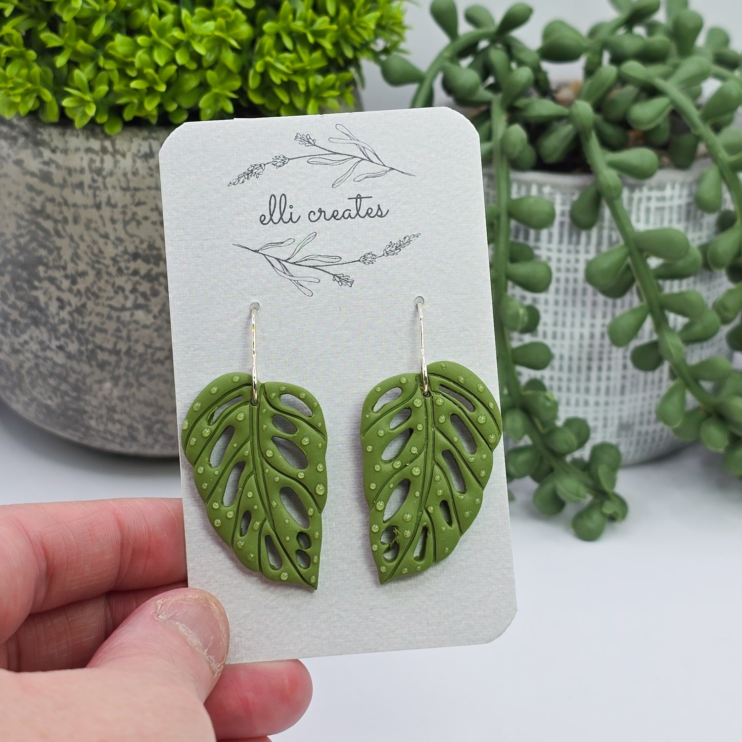 Monstera Adansonii 'Swiss cheese' Polymer Clay Dangle Earrings