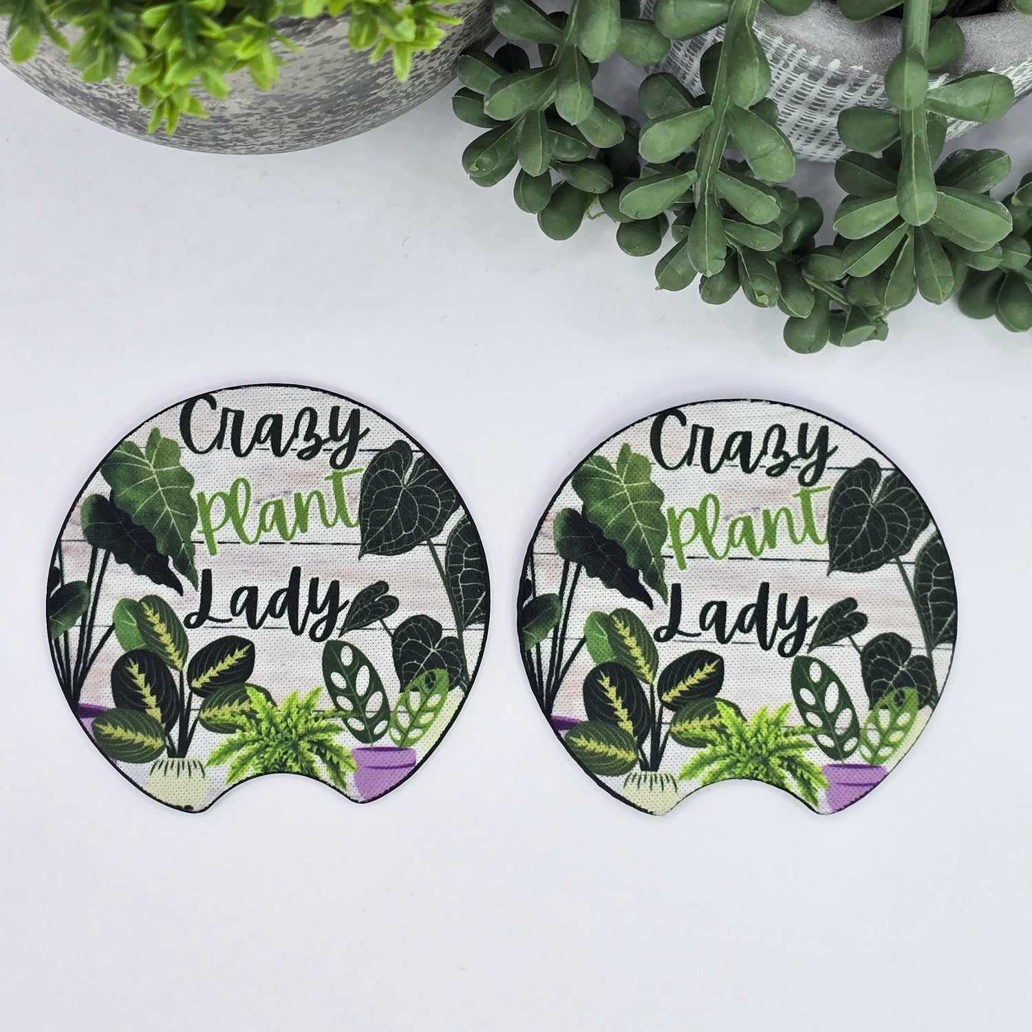 Crazy Plant Lady Houseplants Car Coasters - Set of 2, Car Cup Holder Coasters