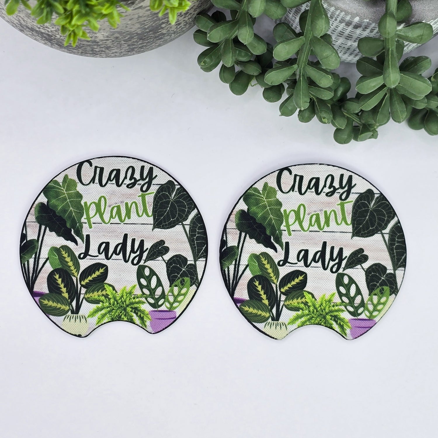 Crazy Plant Lady Houseplants Car Coasters - Set of 2, Car Cup Holder Coasters