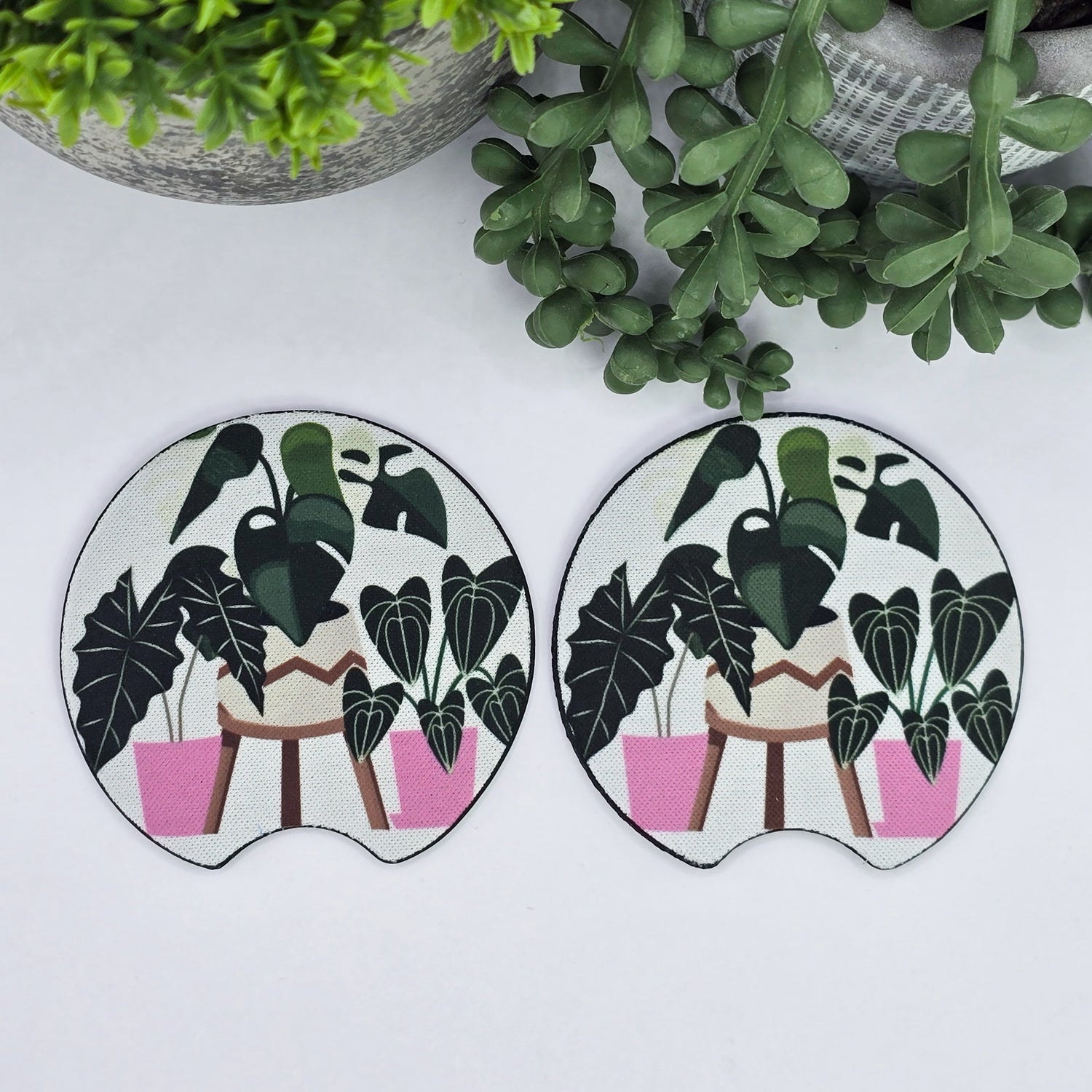 Rare Potted Houseplants Car Coasters - Set of 2, Car Cup Holders