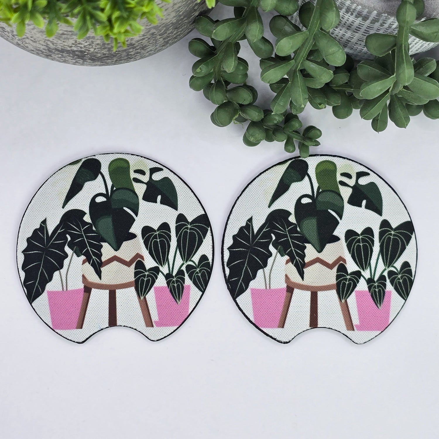 Rare Potted Houseplants Car Coasters - Set of 2, Car Cup Holders