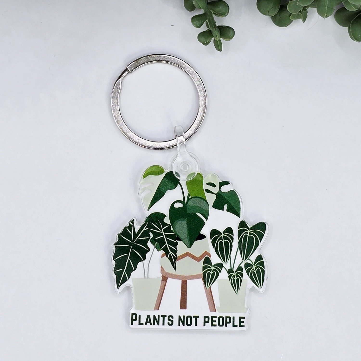 Plants not people acrylic keyring