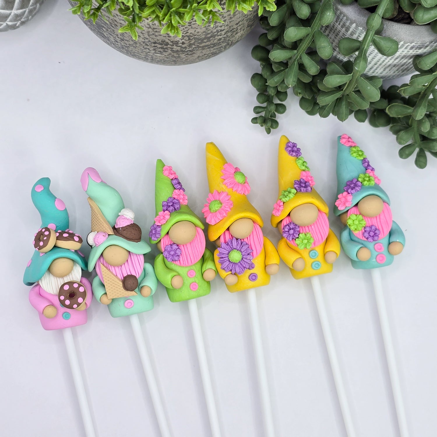 Handmade Polymer Clay Pot Plant Gnome - 6 to choose from