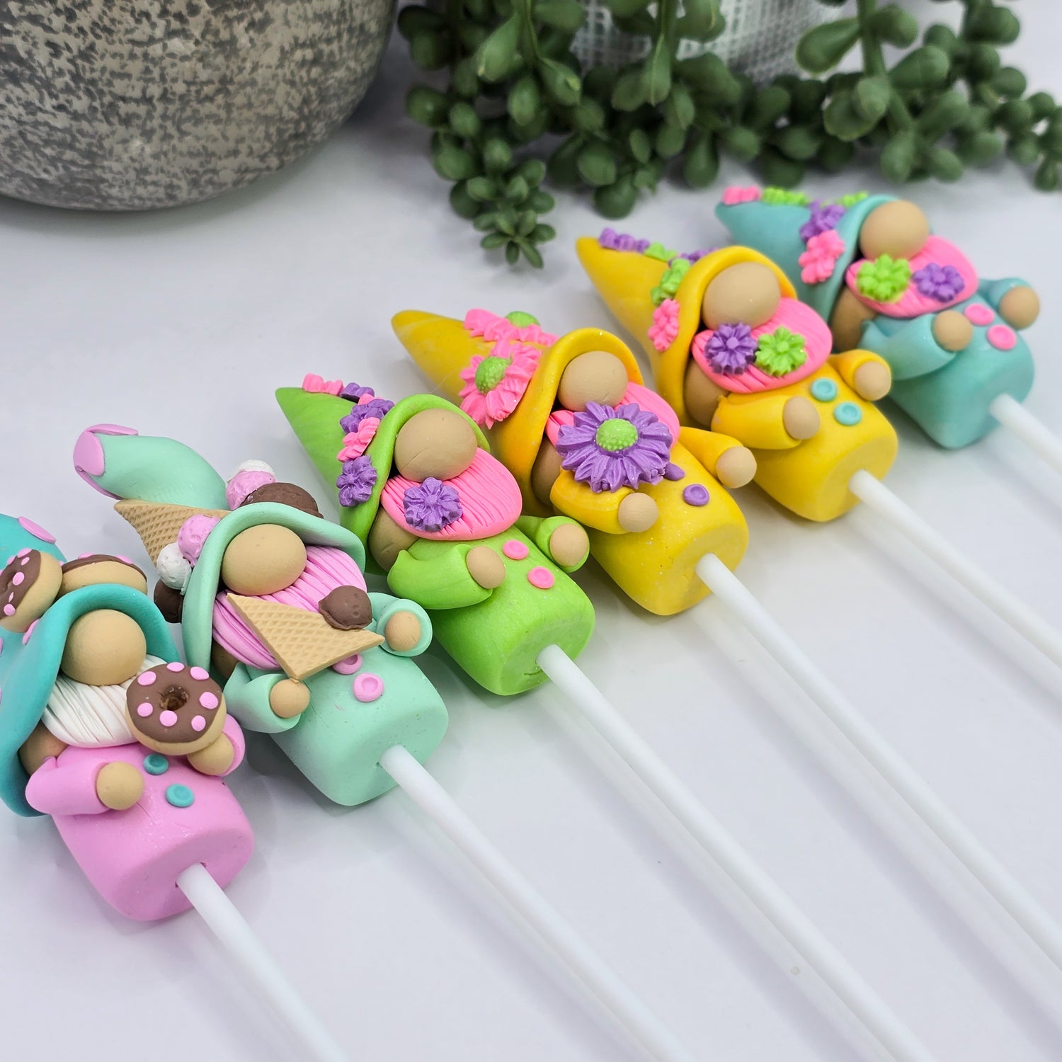 Handmade Polymer Clay Pot Plant Gnome - 6 to choose from