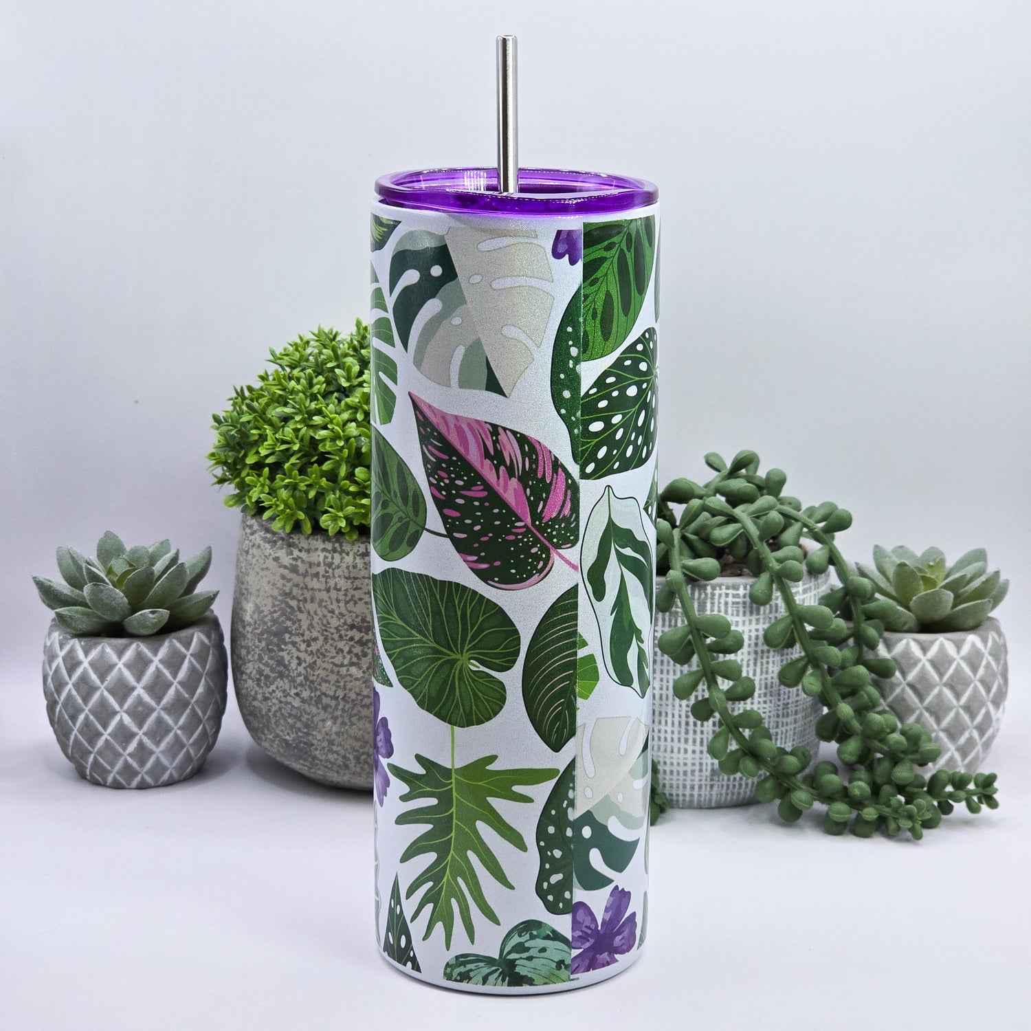 ⭐️NEW⭐️ GLITTER Aroid Confetti 20oz Insulated Stainless Steel Houseplants Tumbler w/ Purple Lid