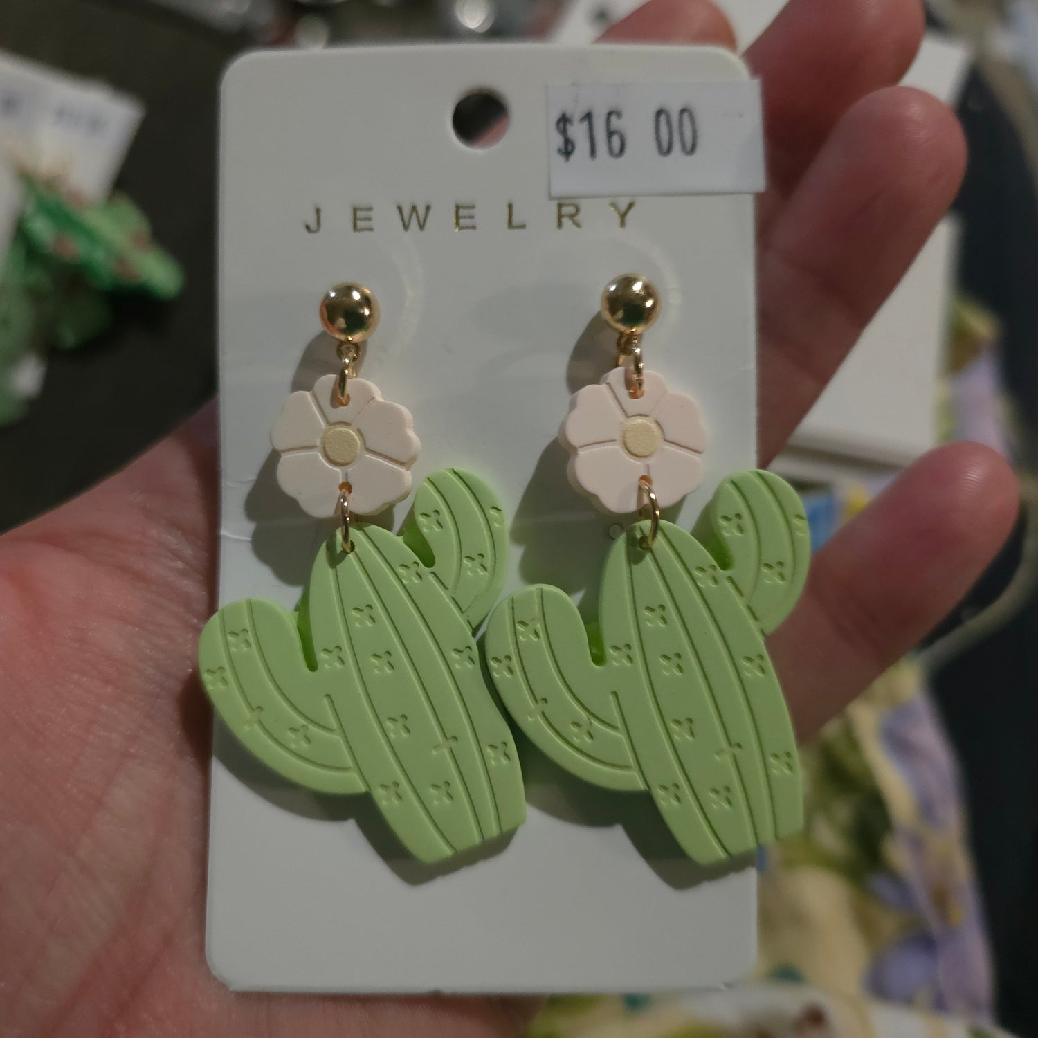 Cute Cactus with Flower Acrylic Houseplant Dangle Earrings