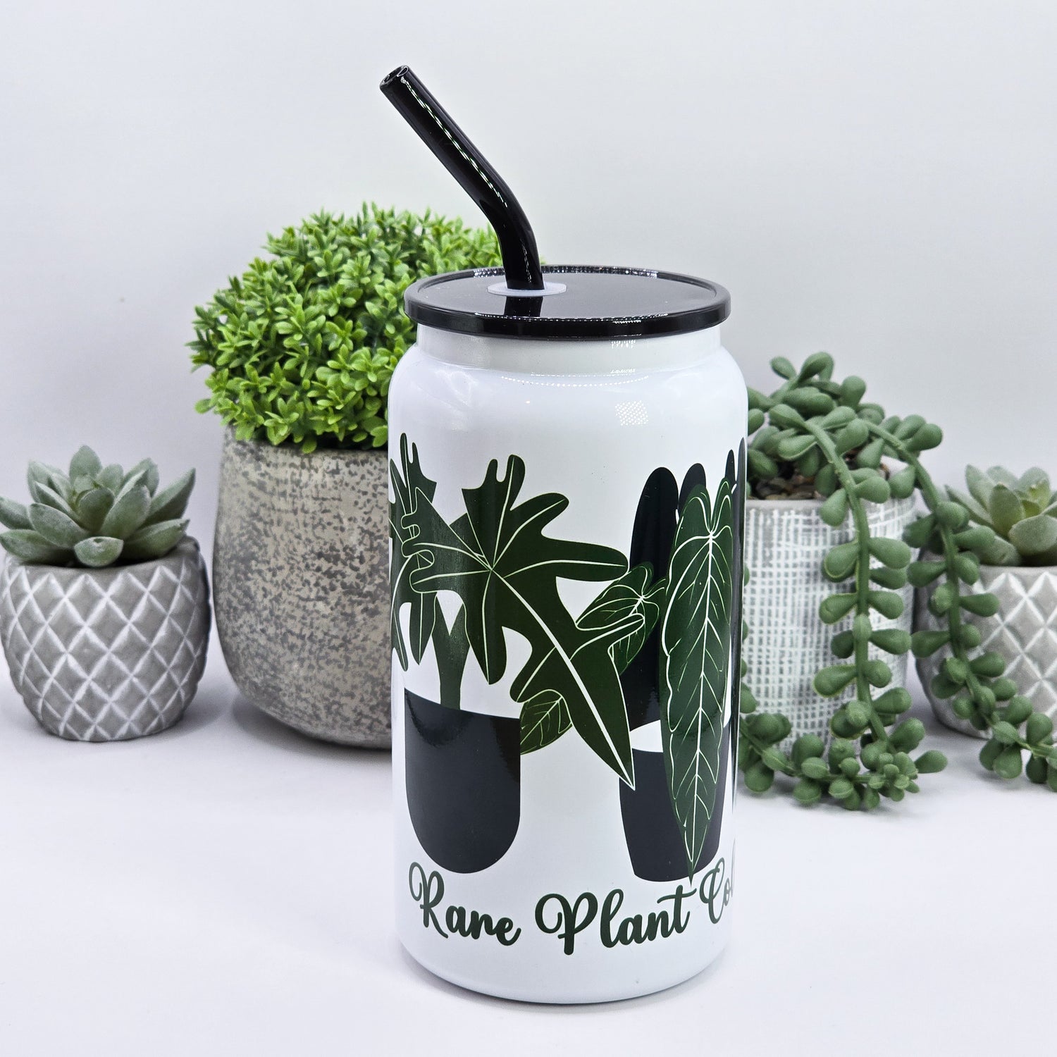 16oz Libby Can Black & Green Rare Plant Collector Insulated Stainless Steel Houseplants Tumbler w/ Black lid & straw