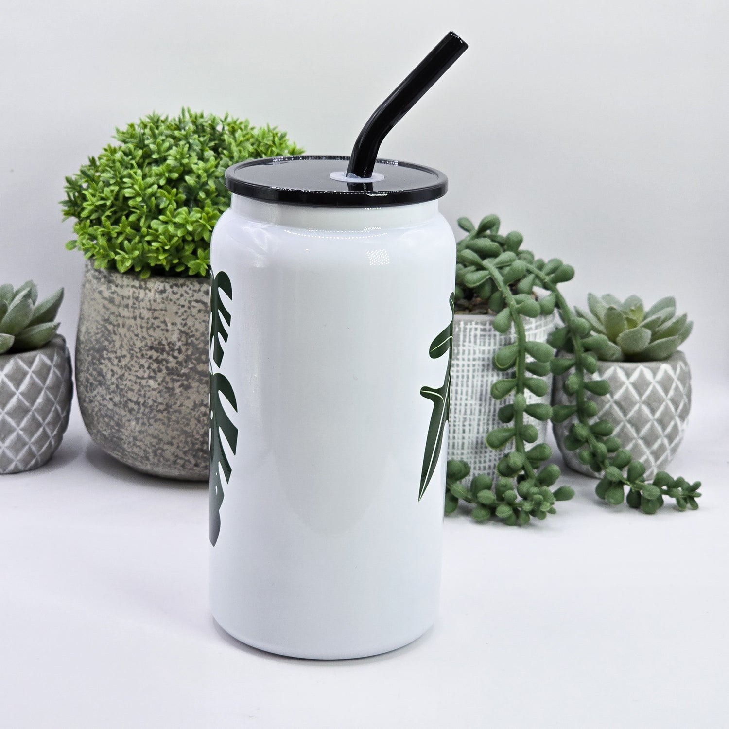 16oz Libby Can Black & Green Rare Plant Collector Insulated Stainless Steel Houseplants Tumbler w/ Black lid & straw