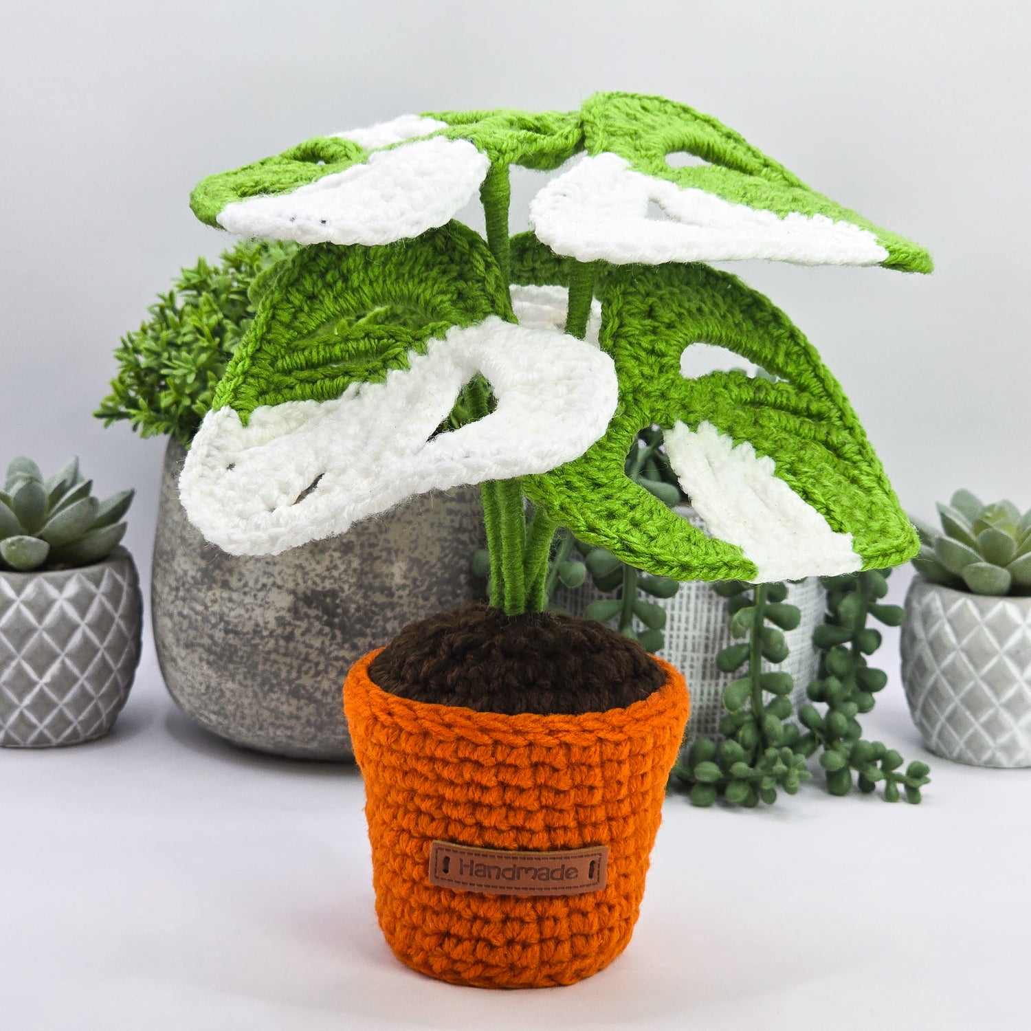 Mini Monstera Albo Variegated Crochet Potted Plant,4 colours avail