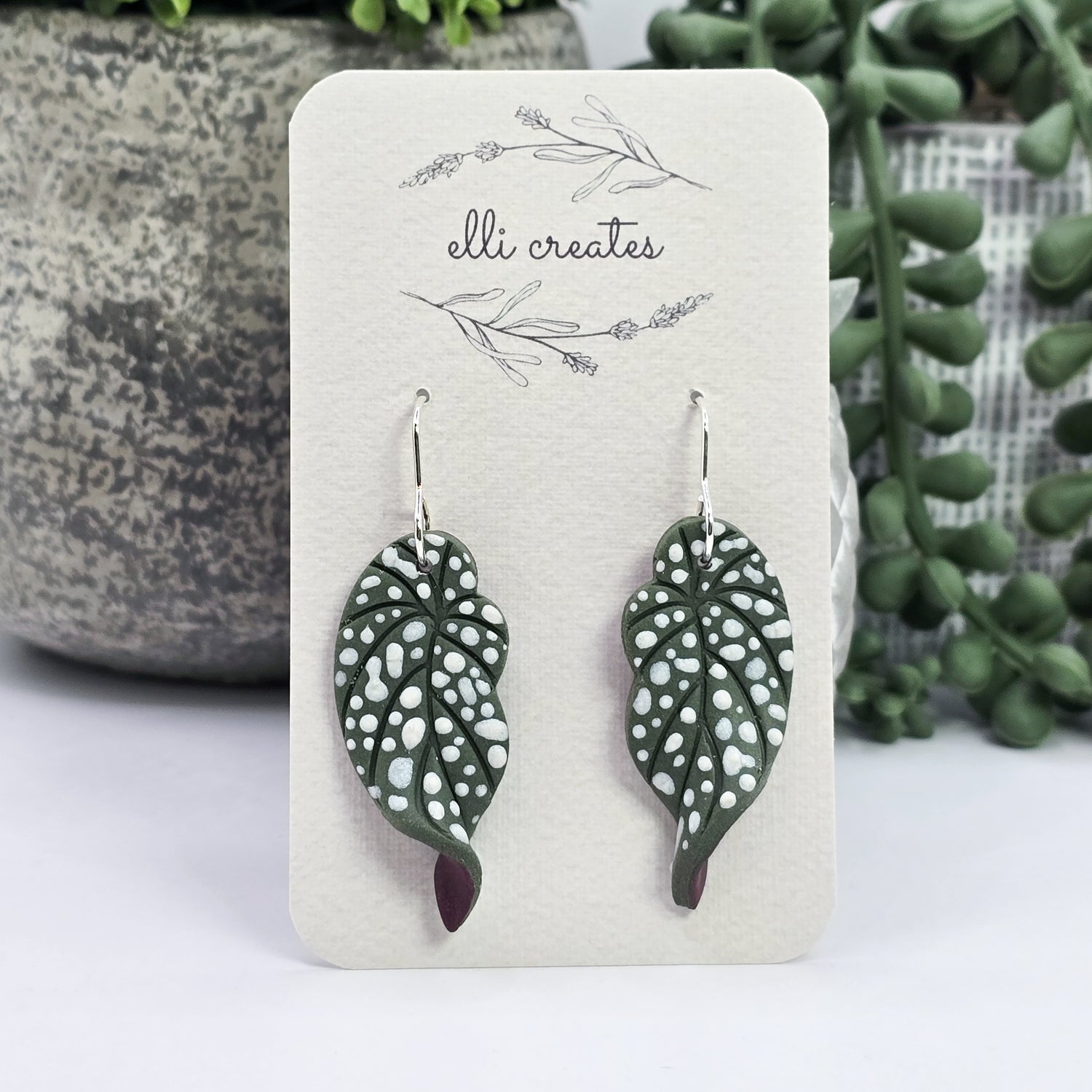 Begonia Maculata Dangle & stud Polymer Clay houseplant Earrings