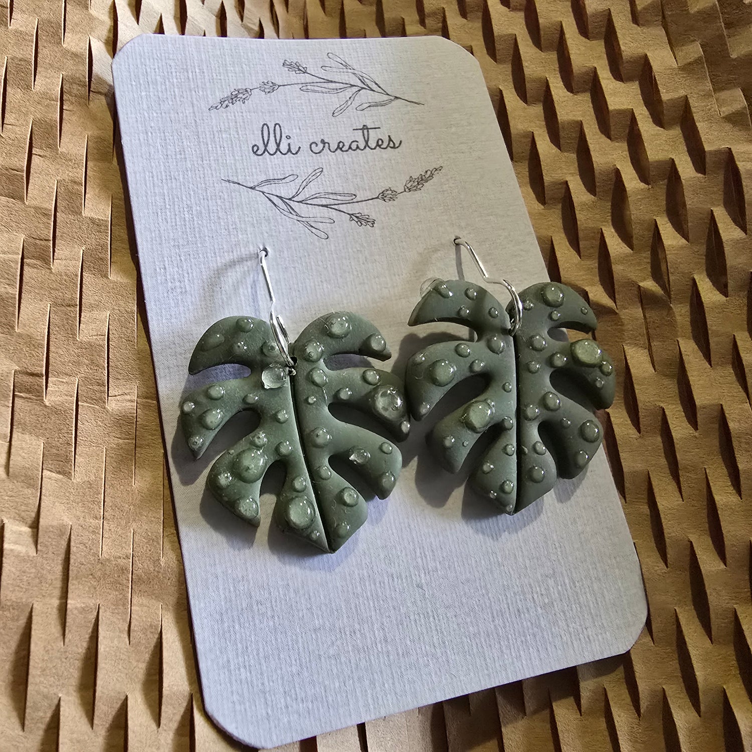 Monstera Leaf Polymer Clay Houseplant Earrings - Green