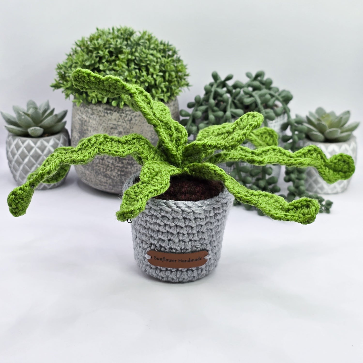 Mini Crochet Potted Succulent With Grey Pot