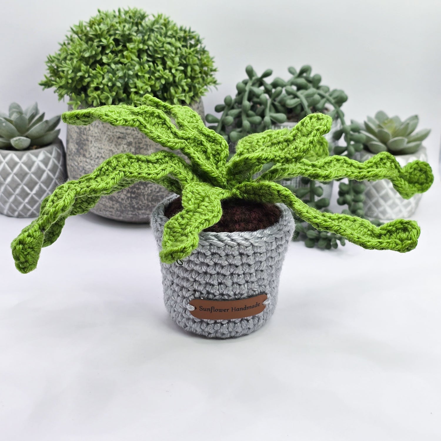 Mini Crochet Potted Succulent With Grey Pot