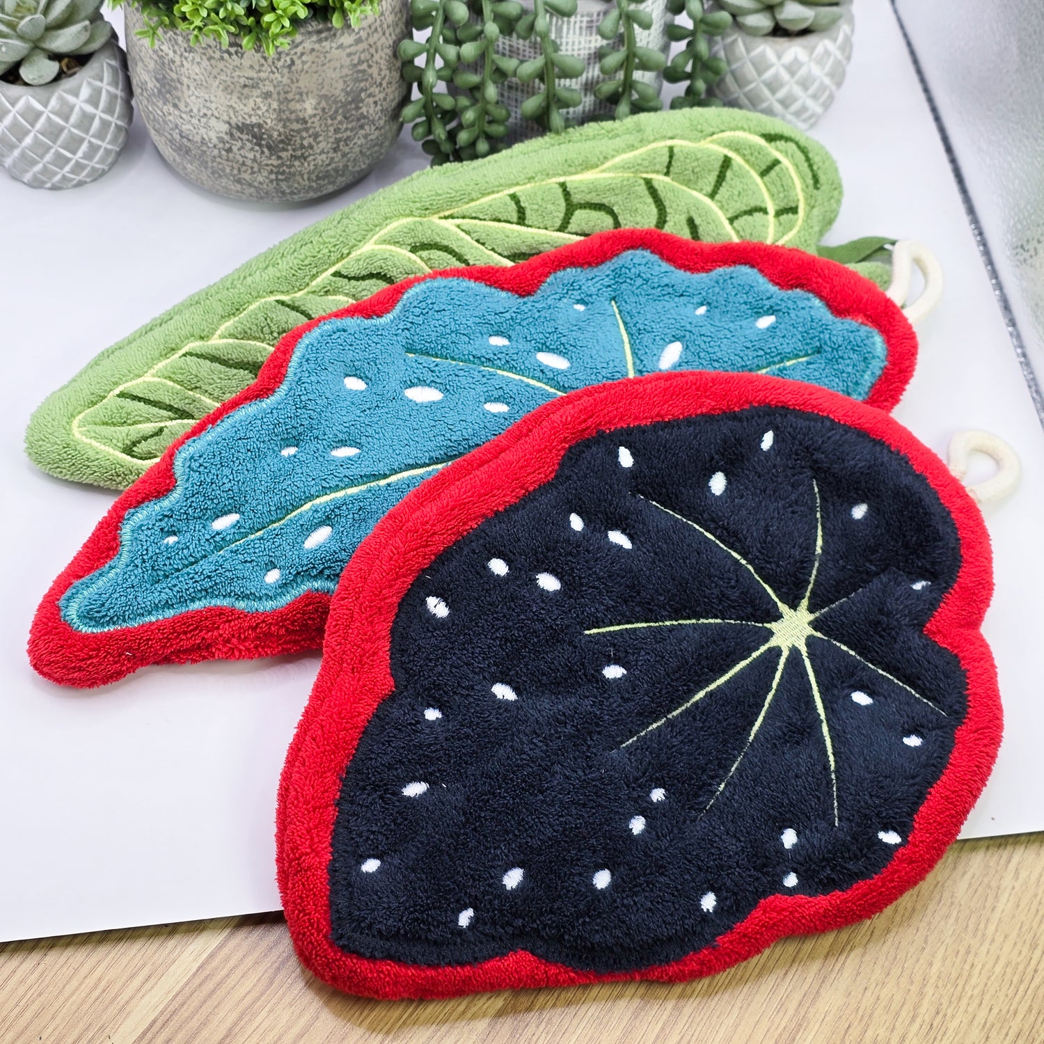Begonia/Alocasia/Anthurium Houseplant Leaf Coral Fleece Hand Towel - Multiple designs to choose from