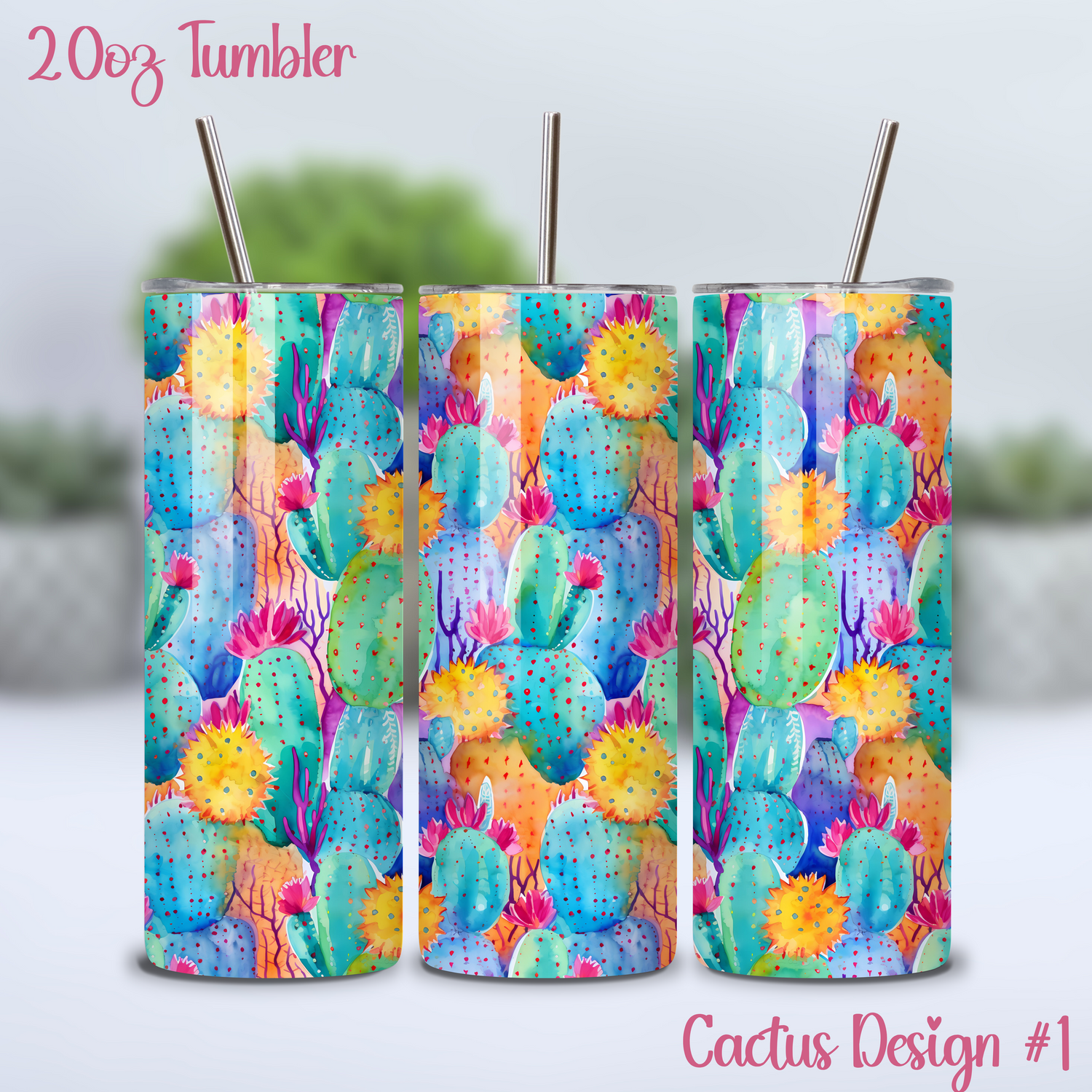 12oz/20oz Colourful Cacti Stainless Steel Houseplants Tumbler - 4 designs to choose from!