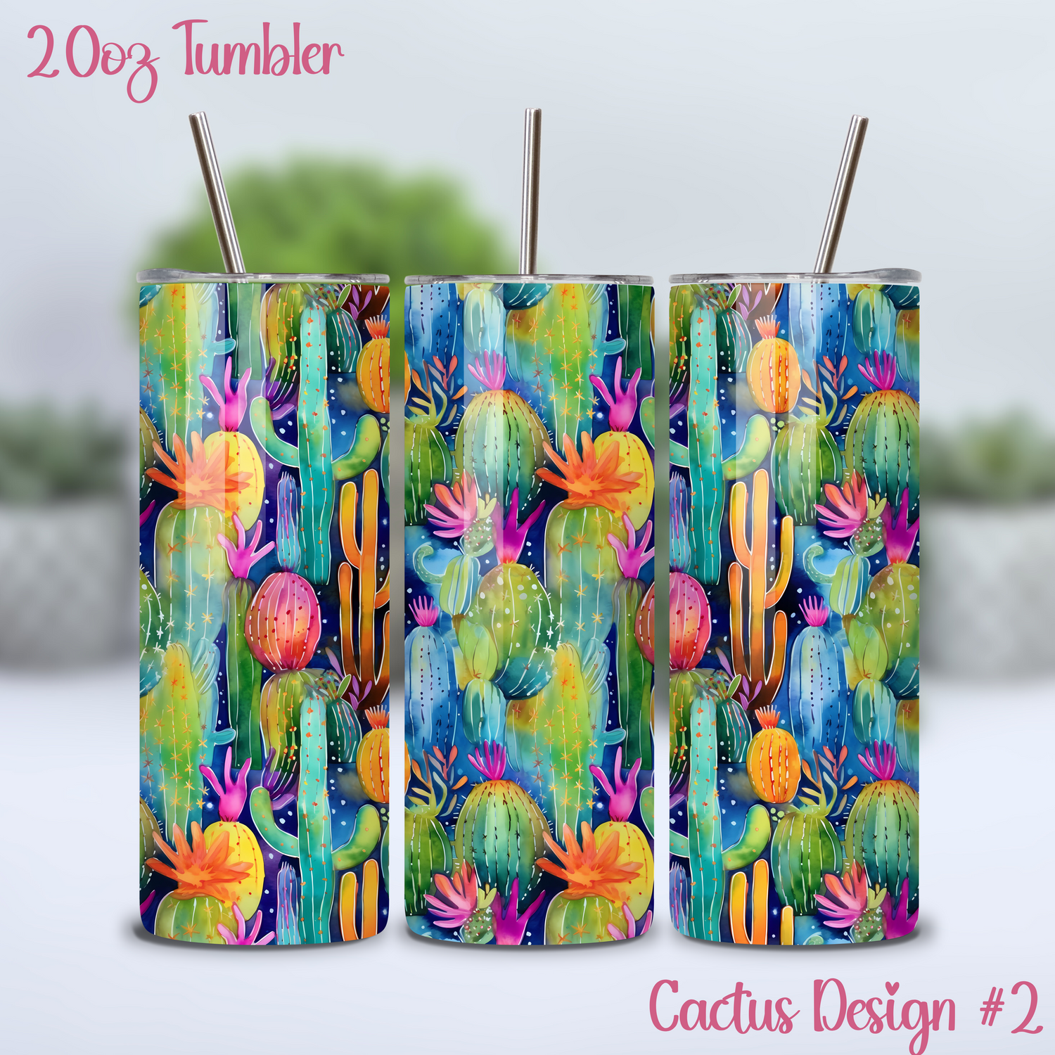 12oz/20oz Colourful Cacti Stainless Steel Houseplants Tumbler - 4 designs to choose from!
