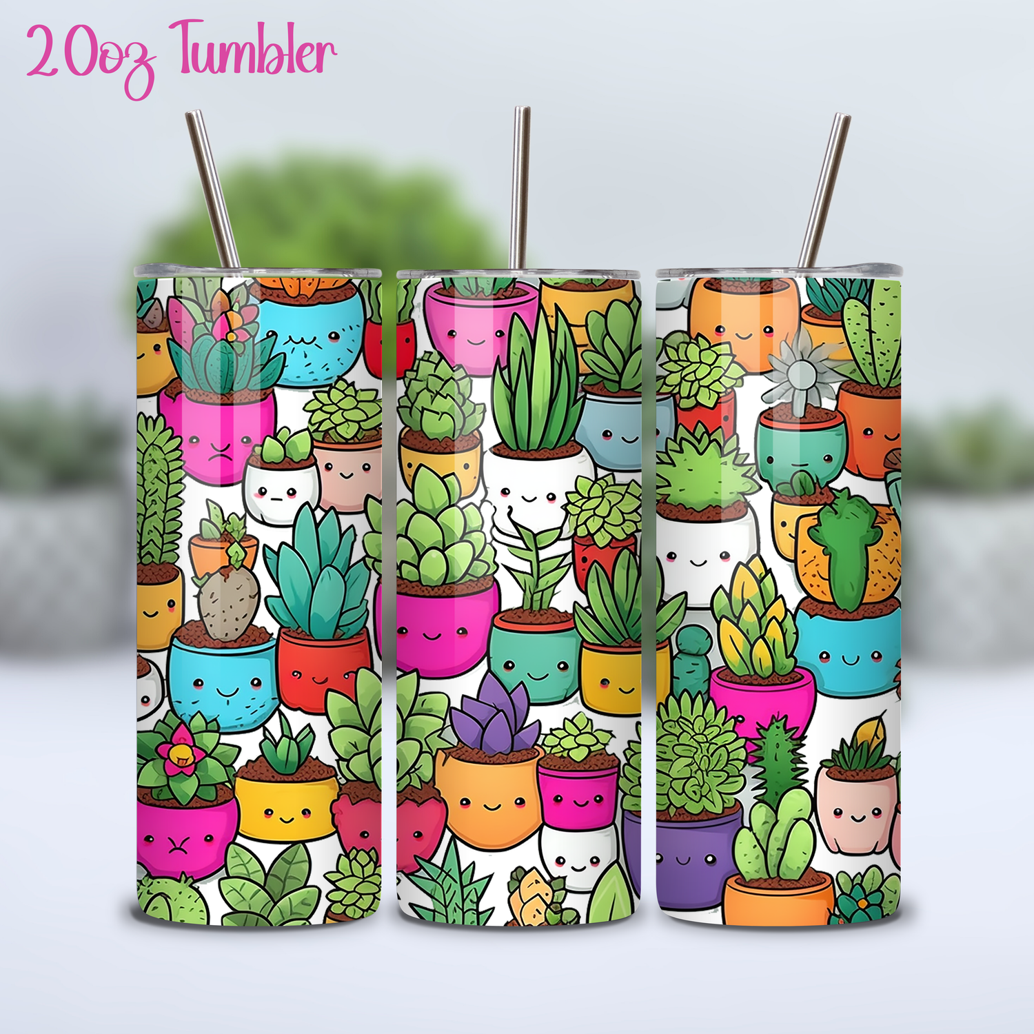 Bright Kawaii Cacti & succulent 20oz Insulated Stainless Steel Tumbler