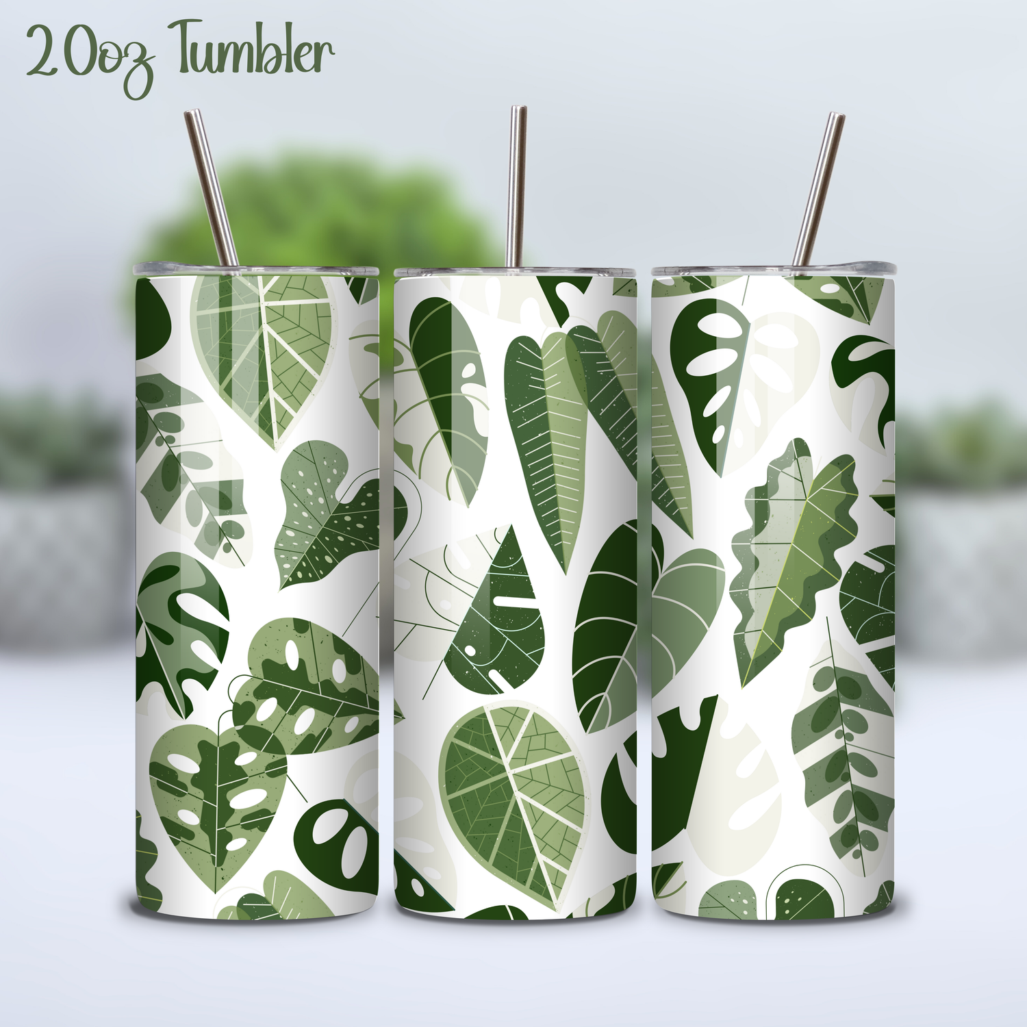 12oz/20oz Geometrical Variegated Leaves Insulated Stainless Steel Houseplants Tumbler