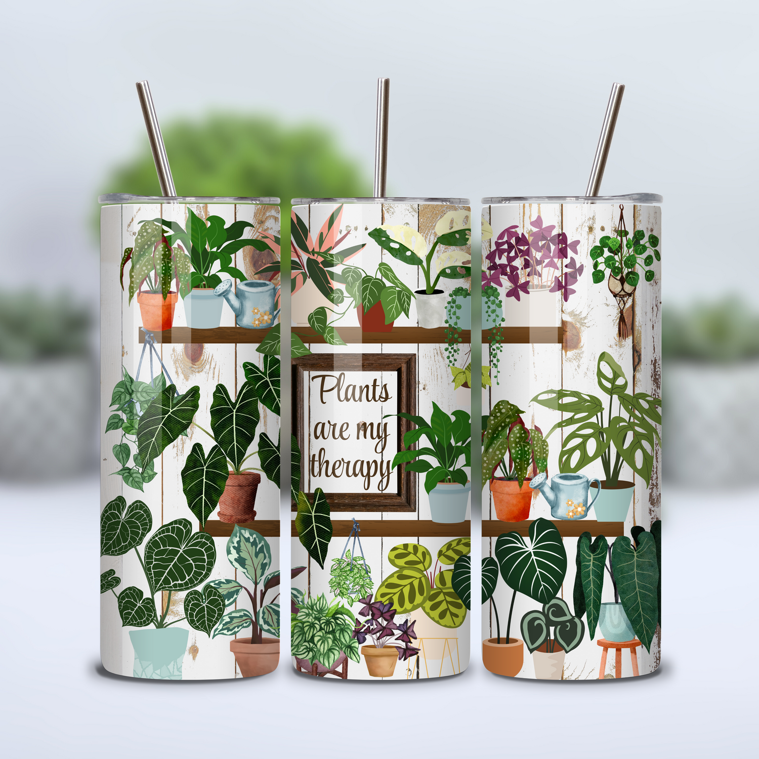 Plants are my Therapy Houseplant Shelves 20oz Insulated Stainless Steel Tumbler