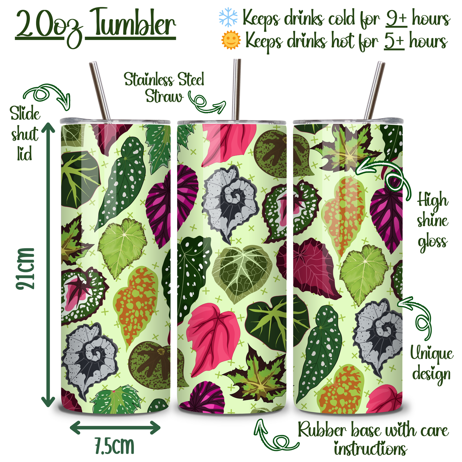 ⭐️NEW⭐️Beautiful Begonias 12oz/20oz Insulated Stainless Steel Houseplants Tumbler