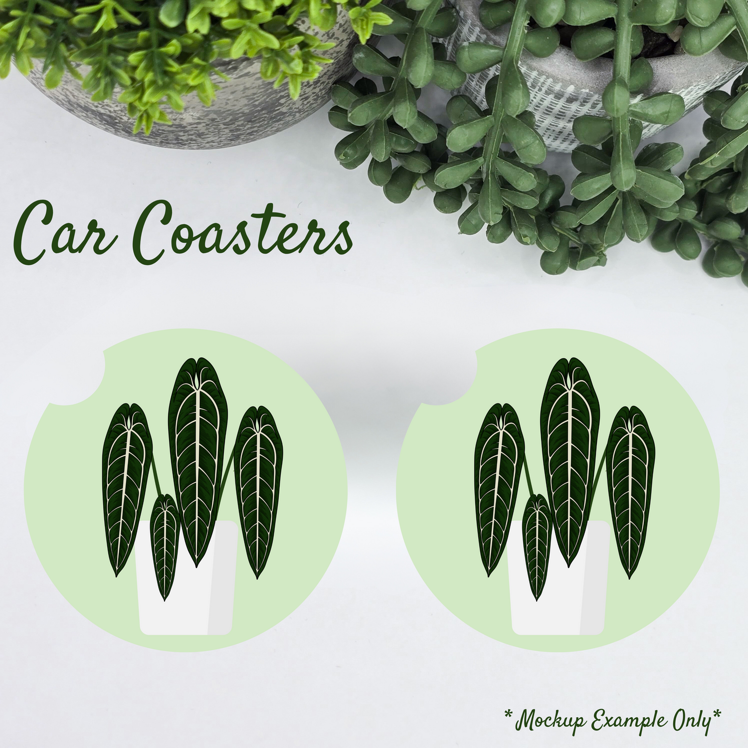 ⭐️6 x Designs avail⭐️Potted Plants Mint Green Houseplants Car Coasters - Set of 2.